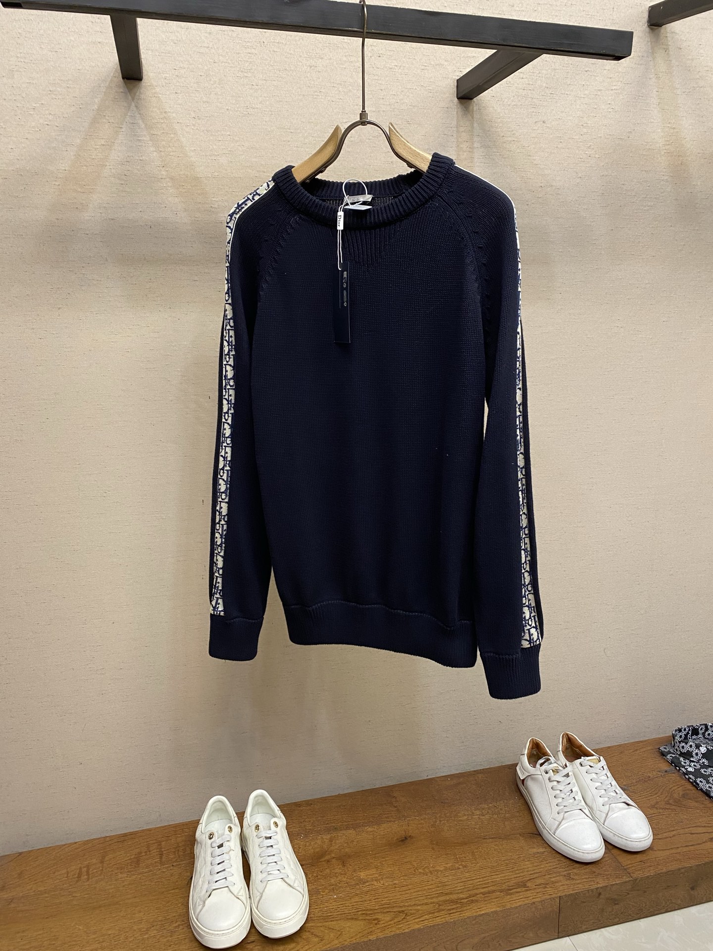 Dior Navy Patterned Sleeve Sweater