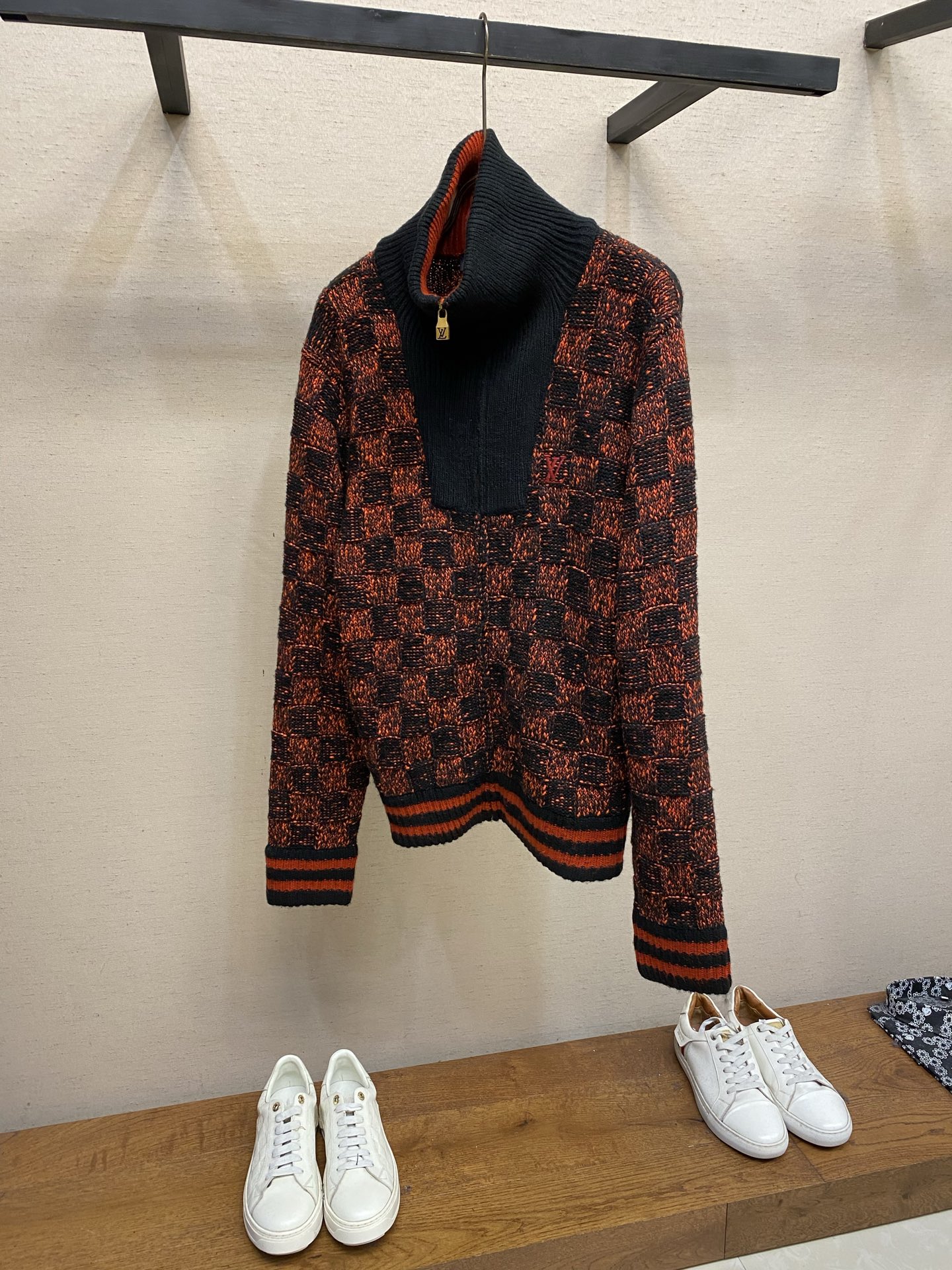 🌟🌟，，1V 路易 LV 棋盘格提花开衫翻领毛衣外套 尺码：S-XL