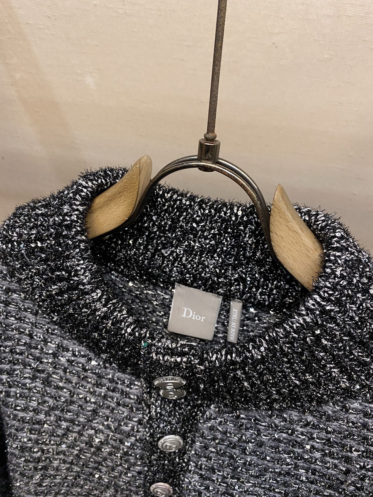 🌟🌟，，Dior 羊毛满幅亮片混纺粗花呢针织衫 正品19000购入开发 定制羊毛混纺粘胶弹性纤维 手缝纽扣 毛料提花 毛