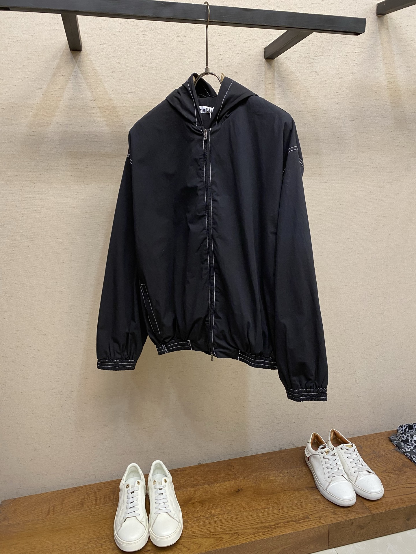 🌟🌟，，Acne Studios新款连帽宽松拉链外套 logo印花 白色车线设计 宽松版型 男女同款  尺码：S-XL