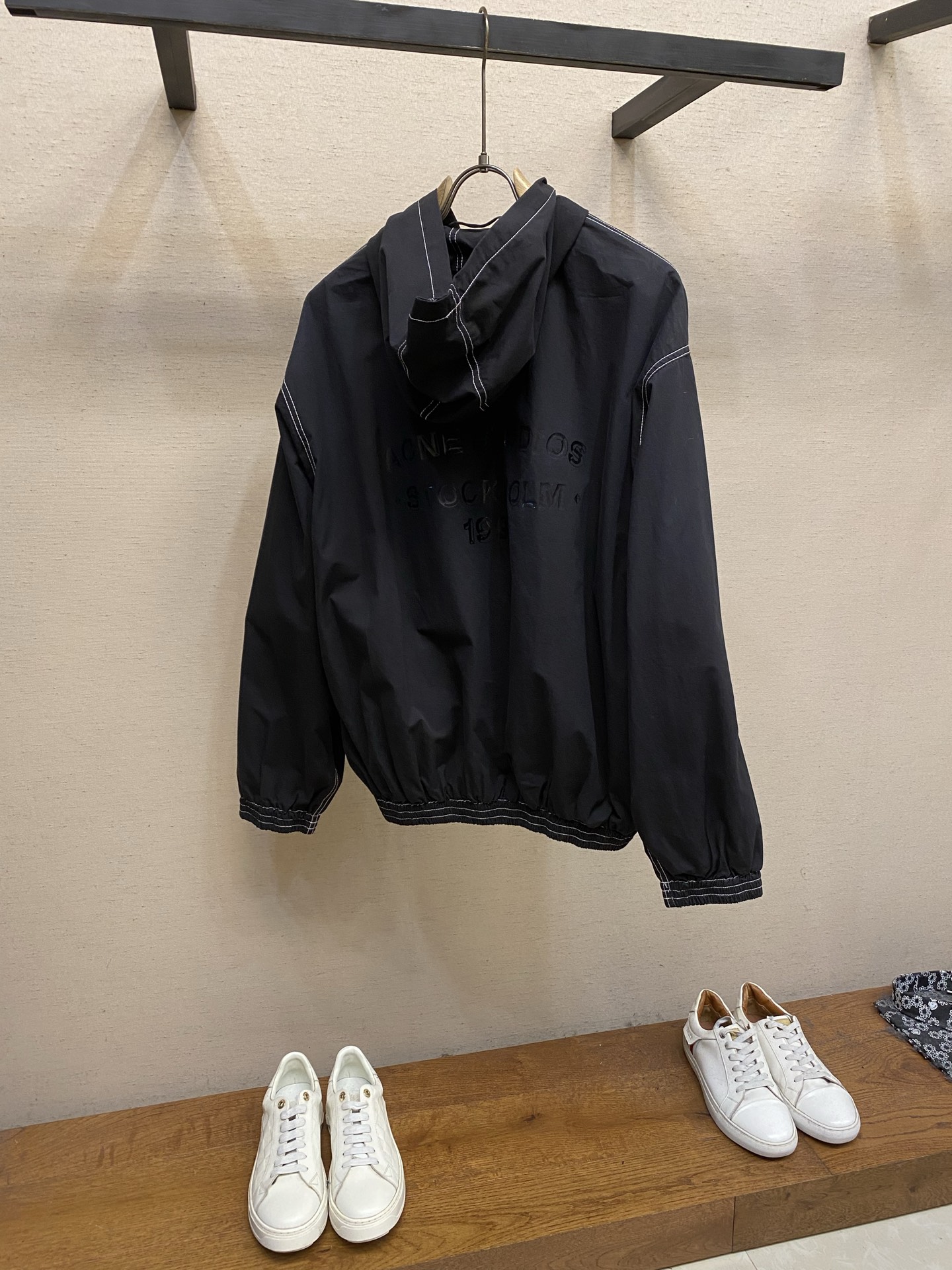 🌟🌟，，Acne Studios新款连帽宽松拉链外套 logo印花 白色车线设计 宽松版型 男女同款  尺码：S-XL
