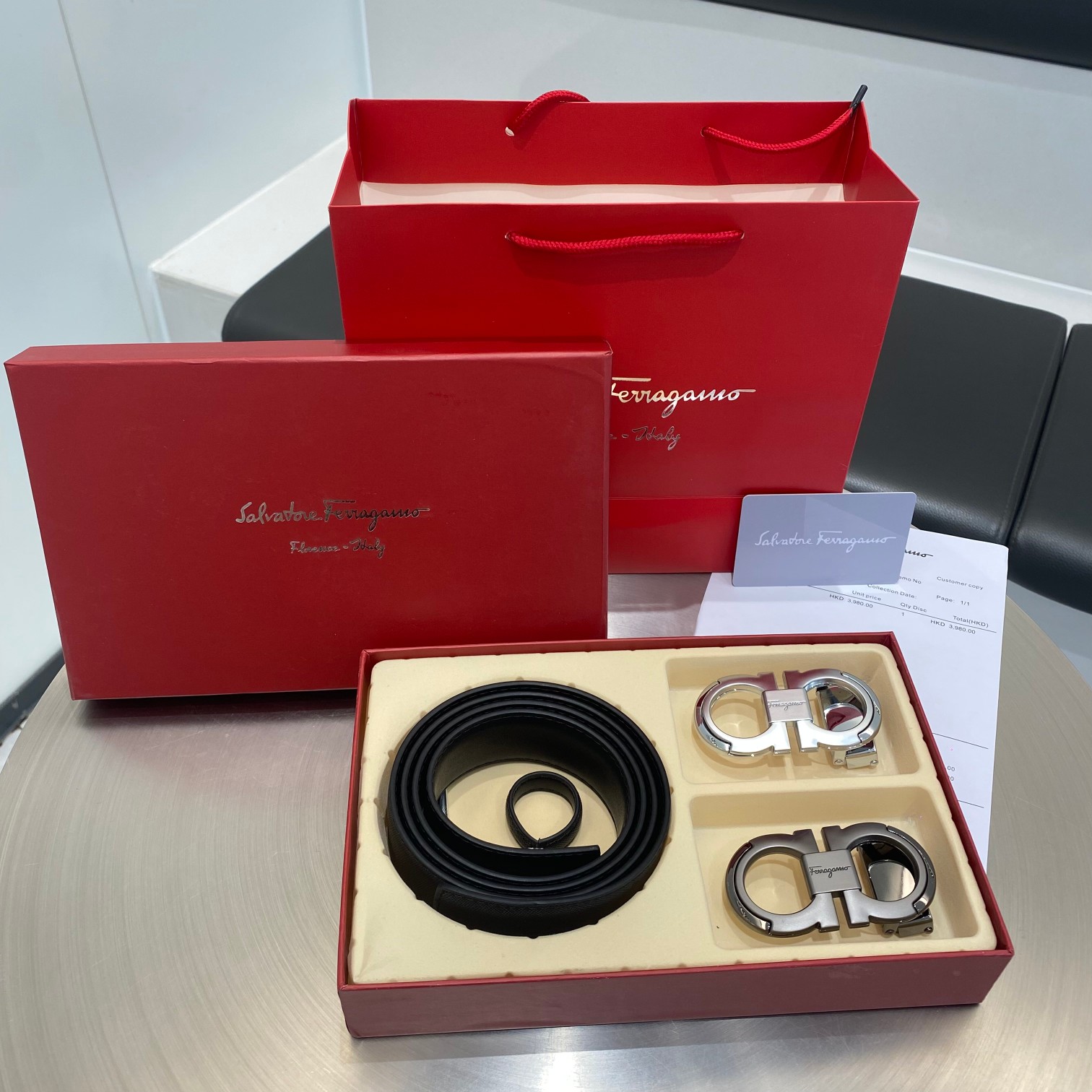 Ferragamo Gürtel Männer Silber Hardware