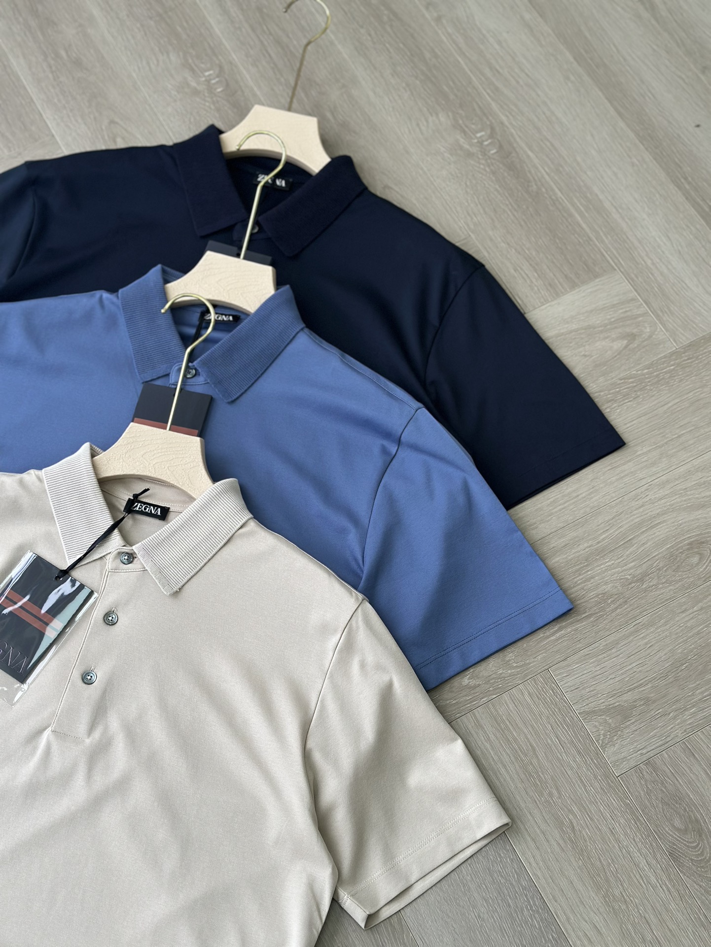 Zegna Men’s Tri-Color Polo Shirt – Navy, Azure, Khaki – Elevated Style