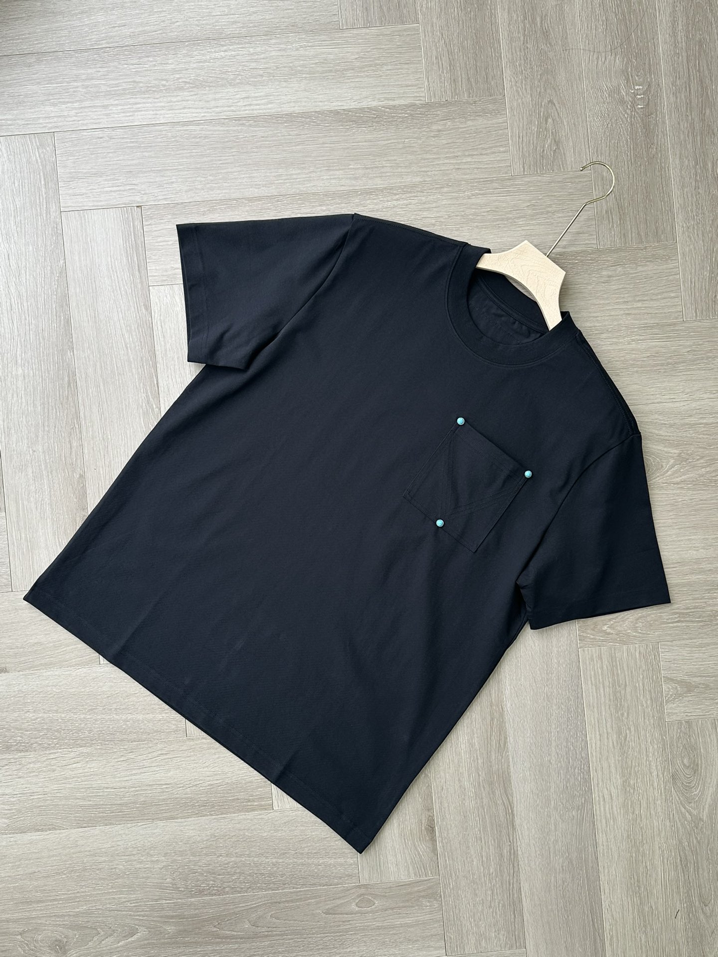 Men's Black T-Shirt with Pocket and Sapphire Accents,Short Sleeve Cotton Top 5 i1746961908 3763 1