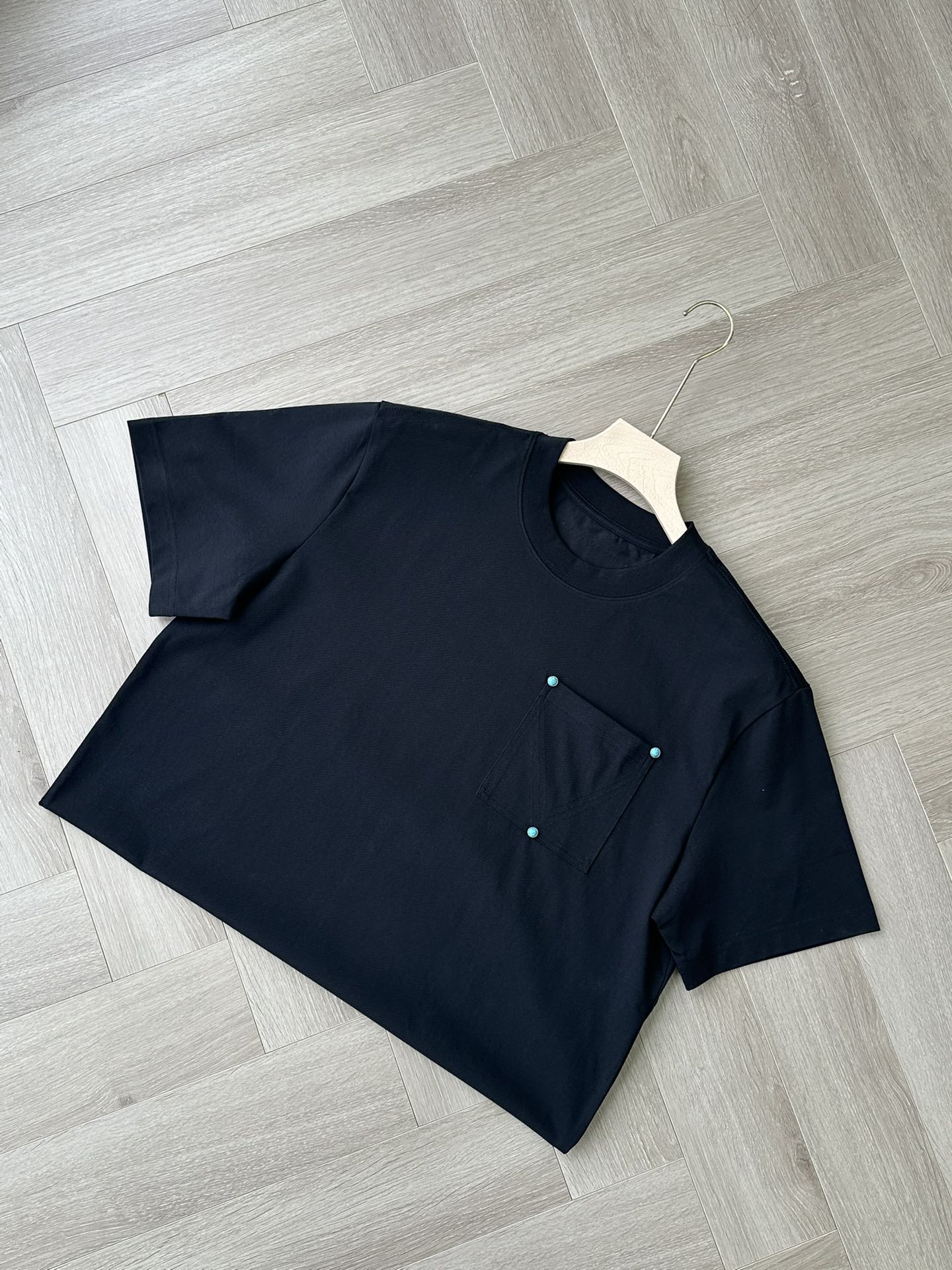 Men's Black T-Shirt with Pocket and Sapphire Accents,Short Sleeve Cotton Top 7 i1746961908 3781 3