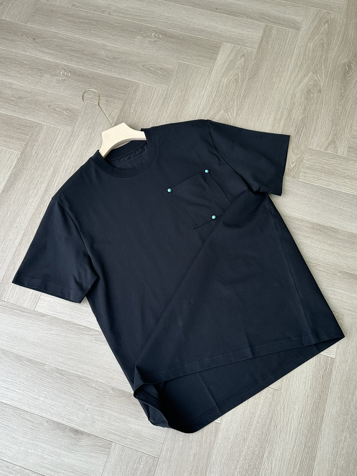 Men's Black T-Shirt with Pocket and Sapphire Accents,Short Sleeve Cotton Top 10 i1746961908 573 8