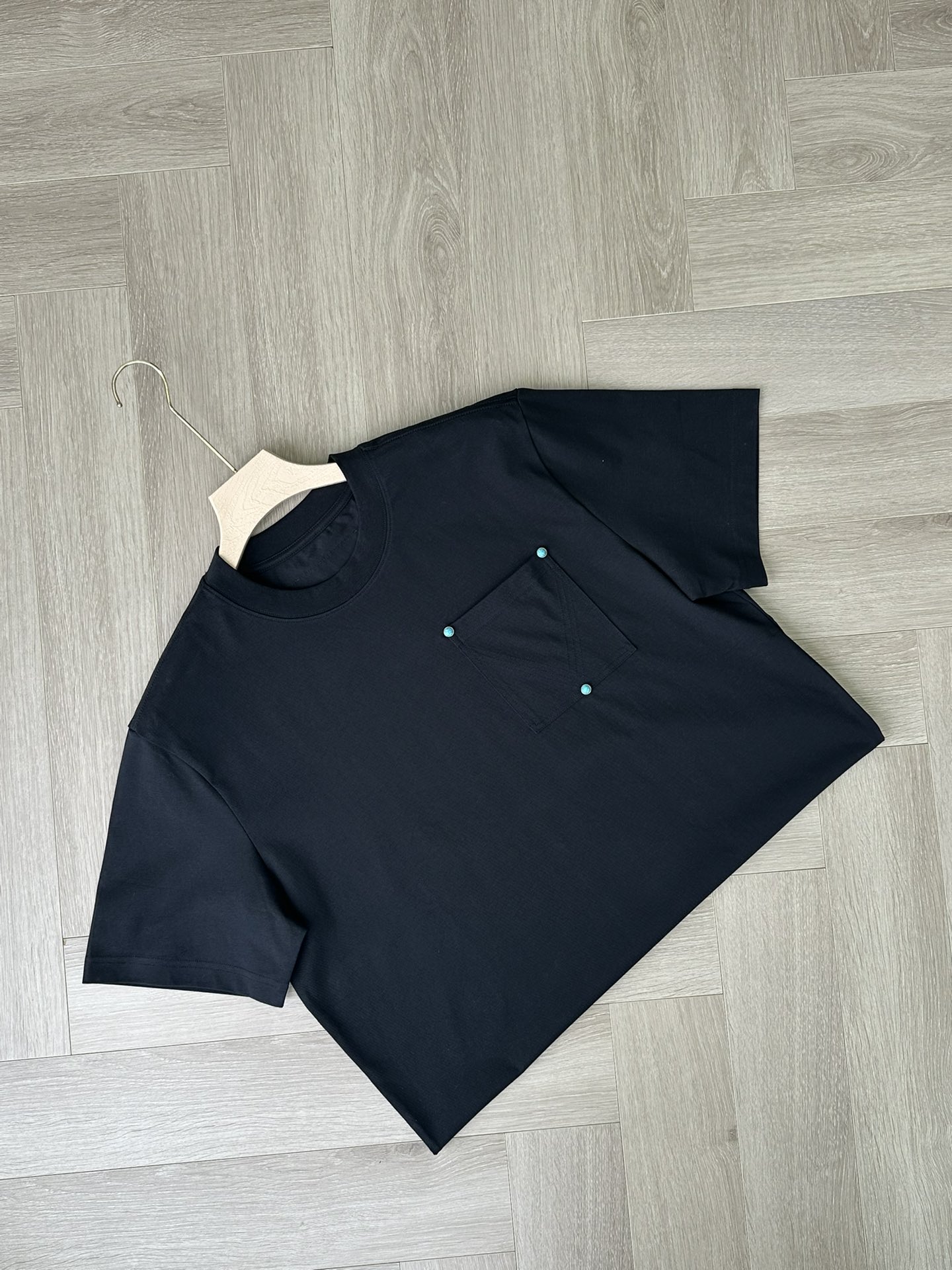 Men's Black T-Shirt with Pocket and Sapphire Accents,Short Sleeve Cotton Top 4 i1746961908 7383 4