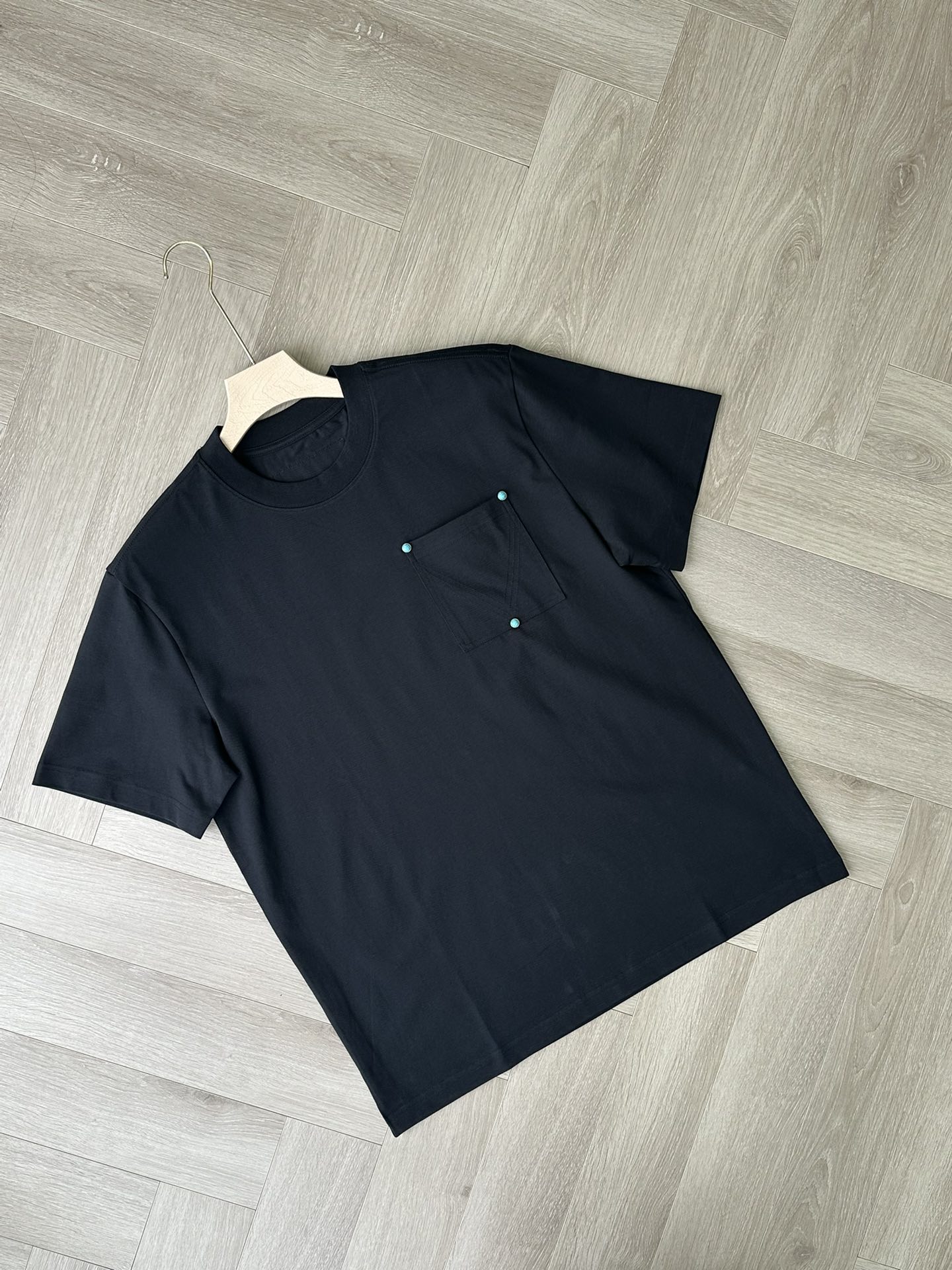 Men's Black T-Shirt with Pocket and Sapphire Accents,Short Sleeve Cotton Top 6 i1746961908 8814 2