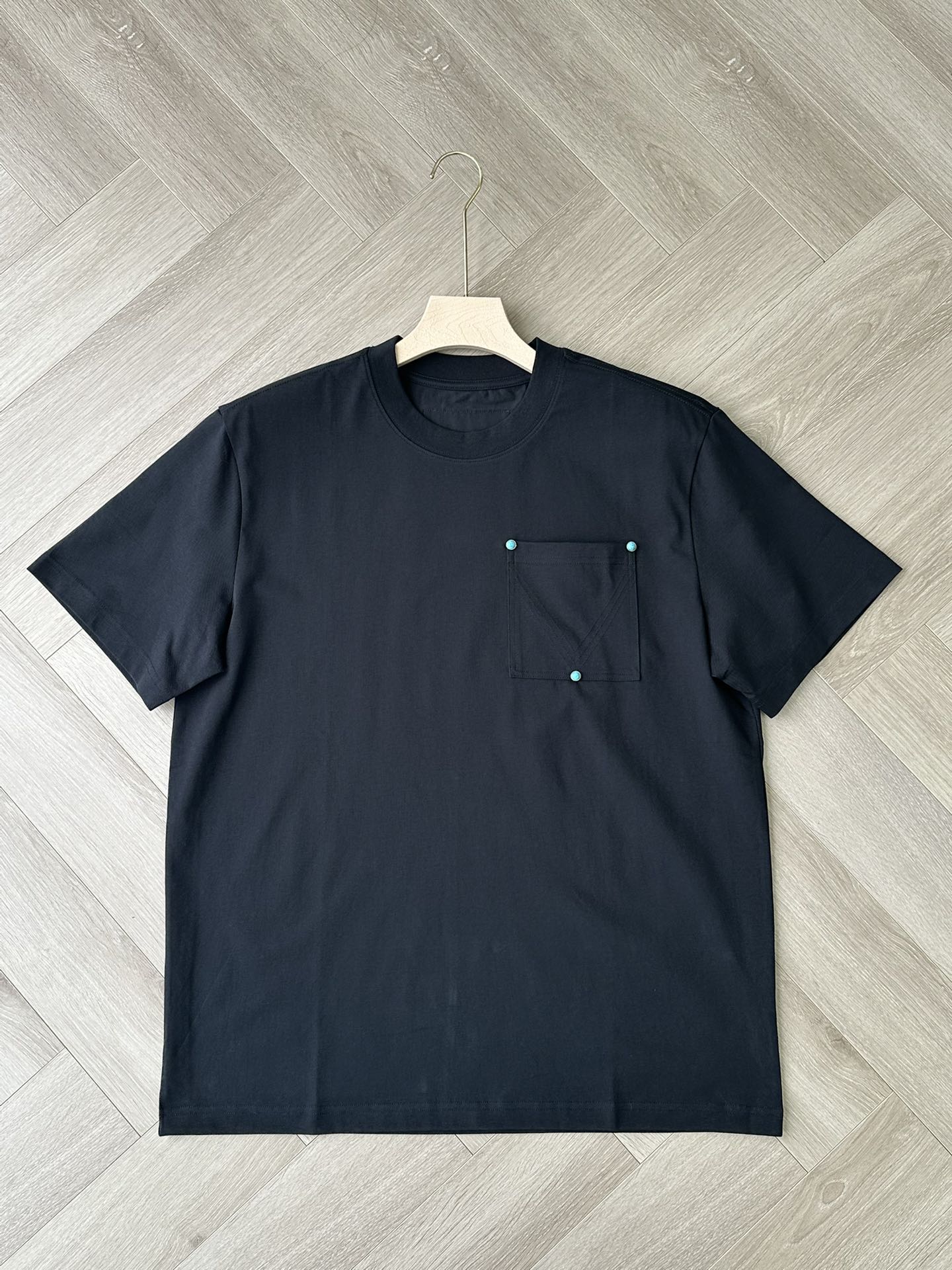 Men's Black T-Shirt with Pocket and Sapphire Accents,Short Sleeve Cotton Top 2 i1746961908 8832 0