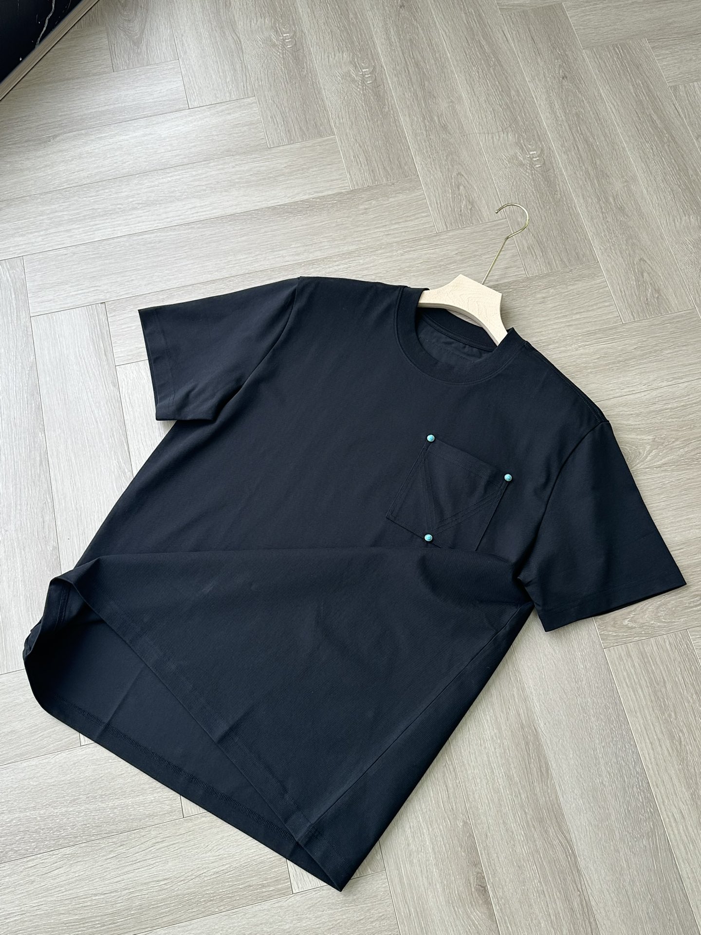 Men's Black T-Shirt with Pocket and Sapphire Accents,Short Sleeve Cotton Top 9 i1746961908 8866 7