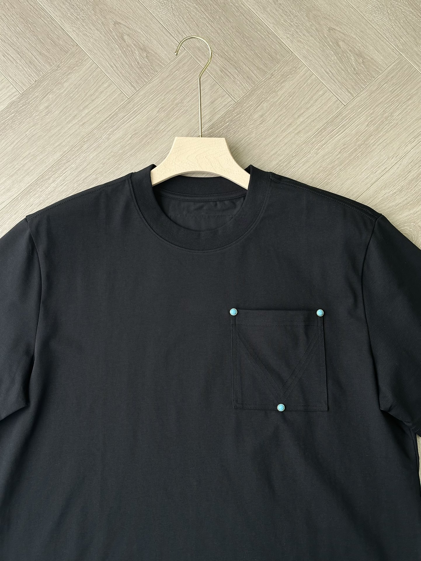 Men's Black Cotton T-Shirt with Sapphire-Adorned Pocket, Durable & Soft 4 i1746961949 2253 2