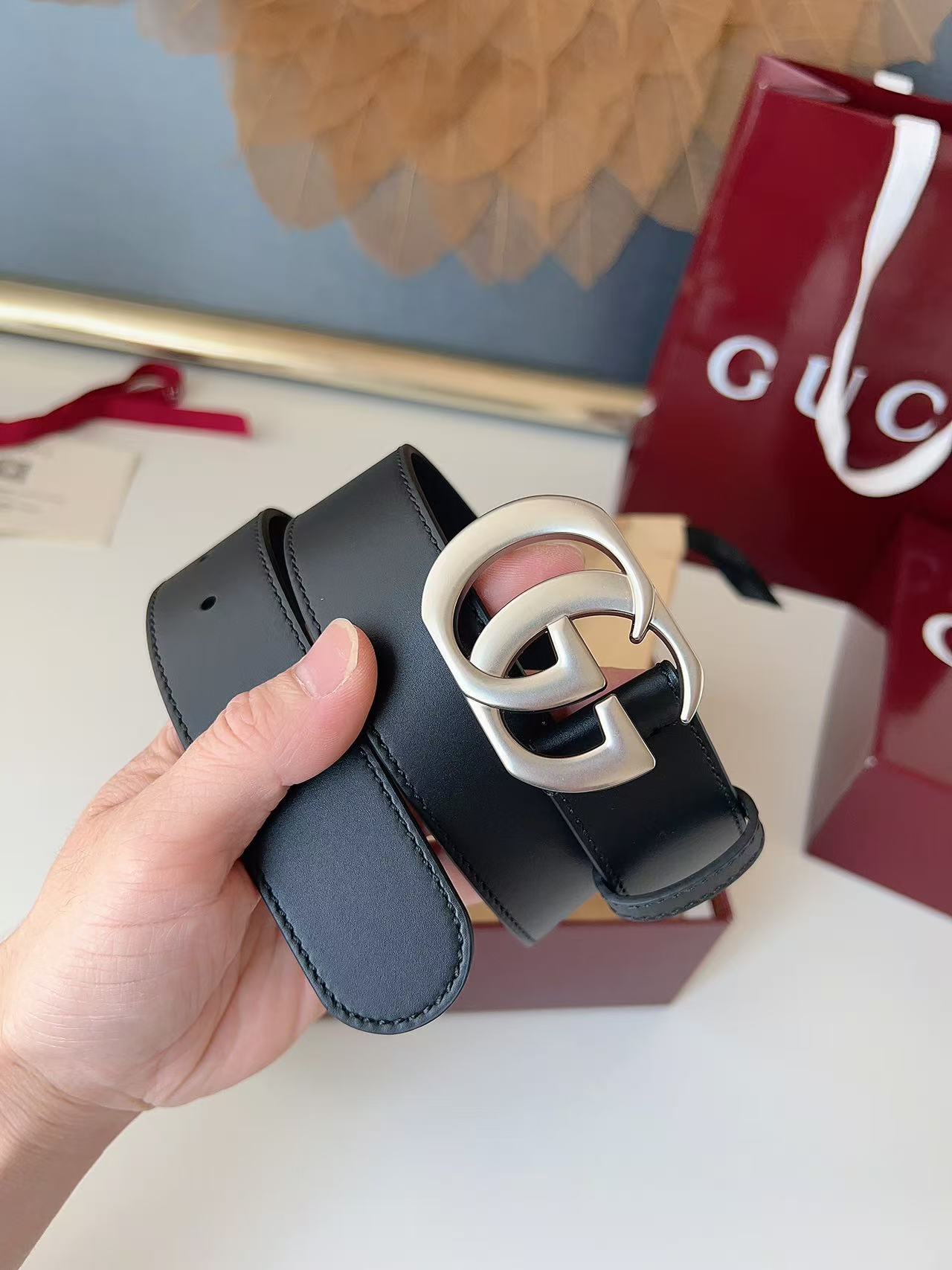 GUCCI 专柜货 原厂进口面料 顶级做工 原单品质 高端商务休闲款 简约百搭 宽度3.5cm