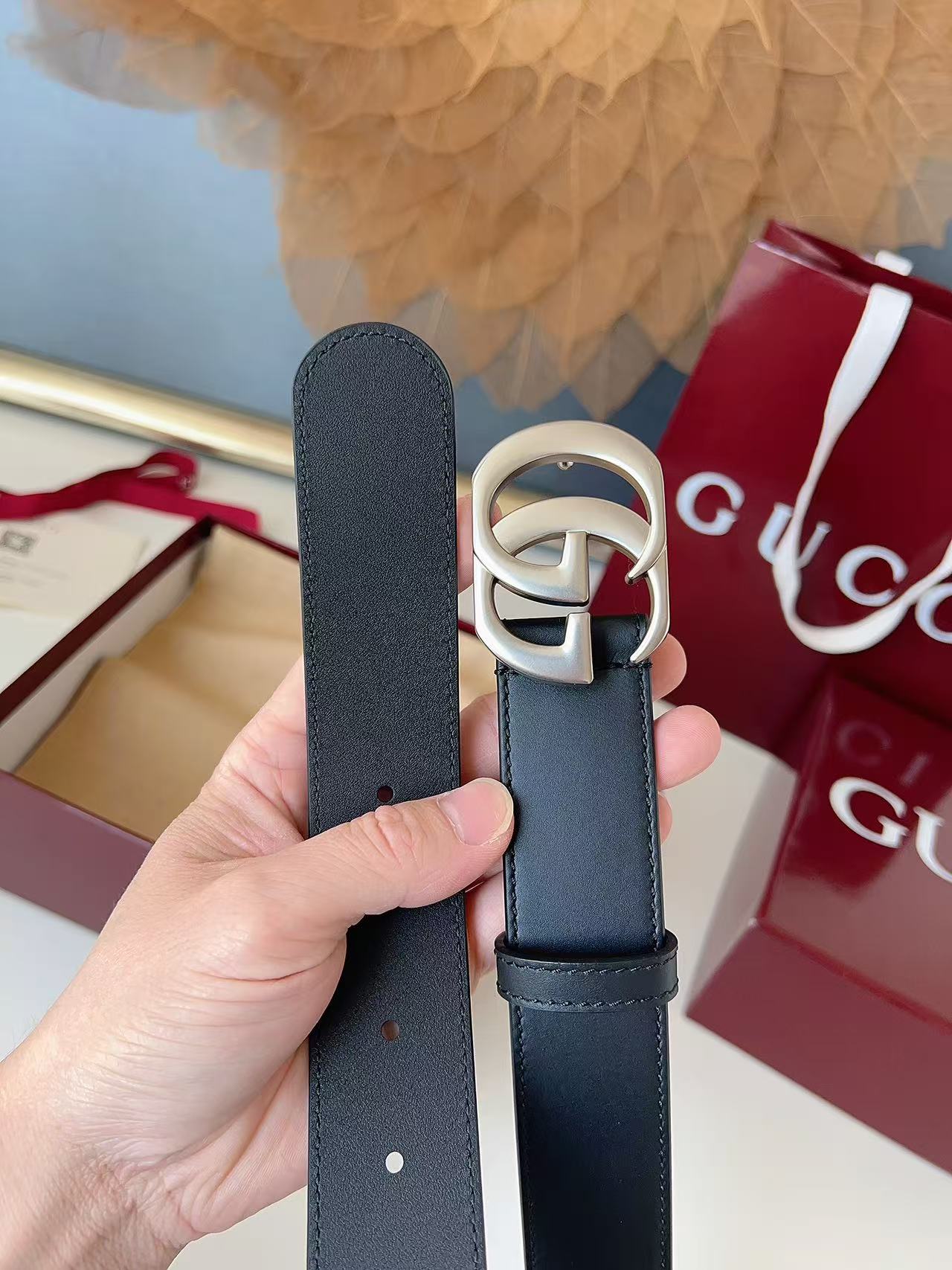 GUCCI 专柜货 原厂进口面料 顶级做工 原单品质 高端商务休闲款 简约百搭 宽度3.5cm