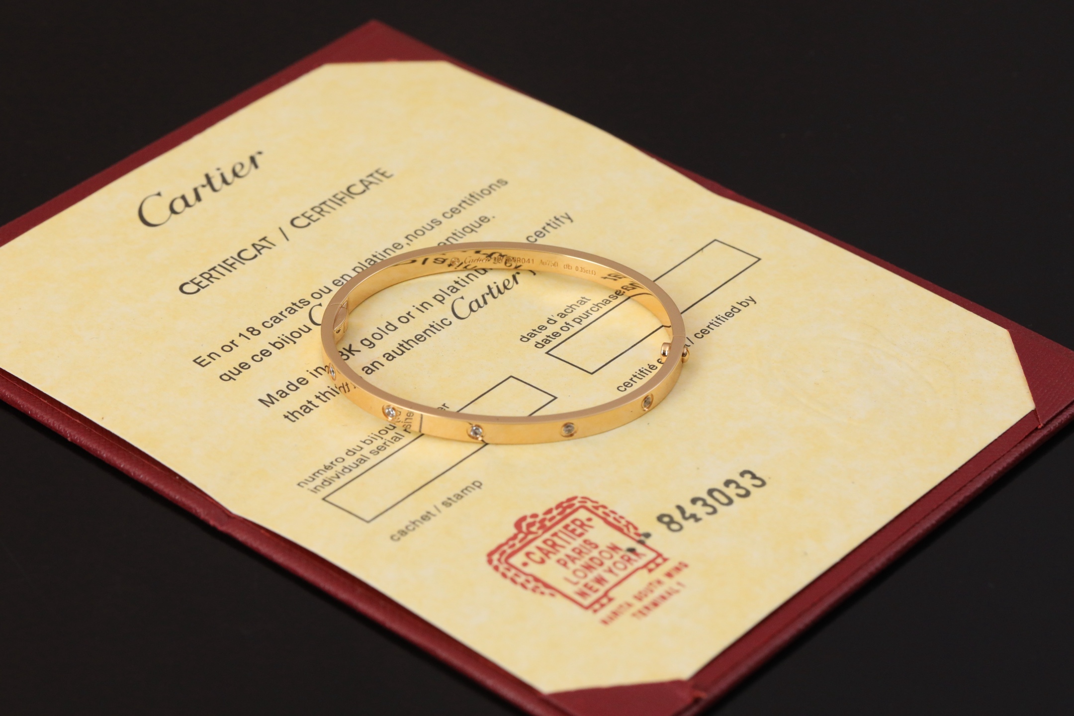 卡love手镯窄版十钻玫瑰金经典款简约手镯