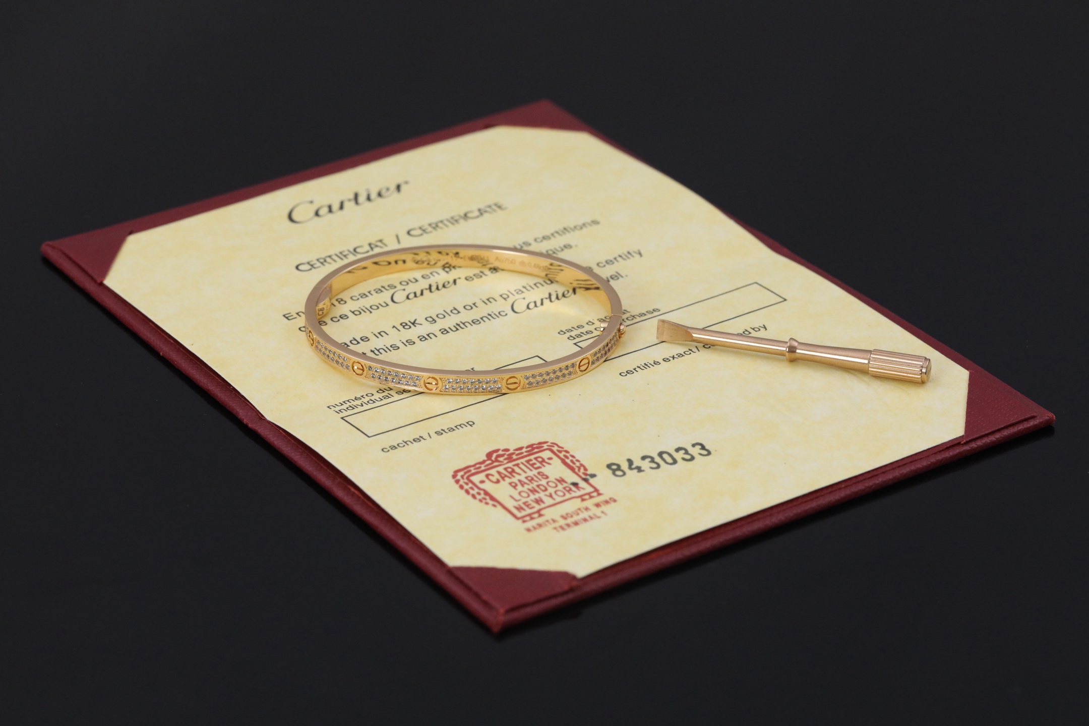 C@rtier Love窄版螺丝满钻手镯