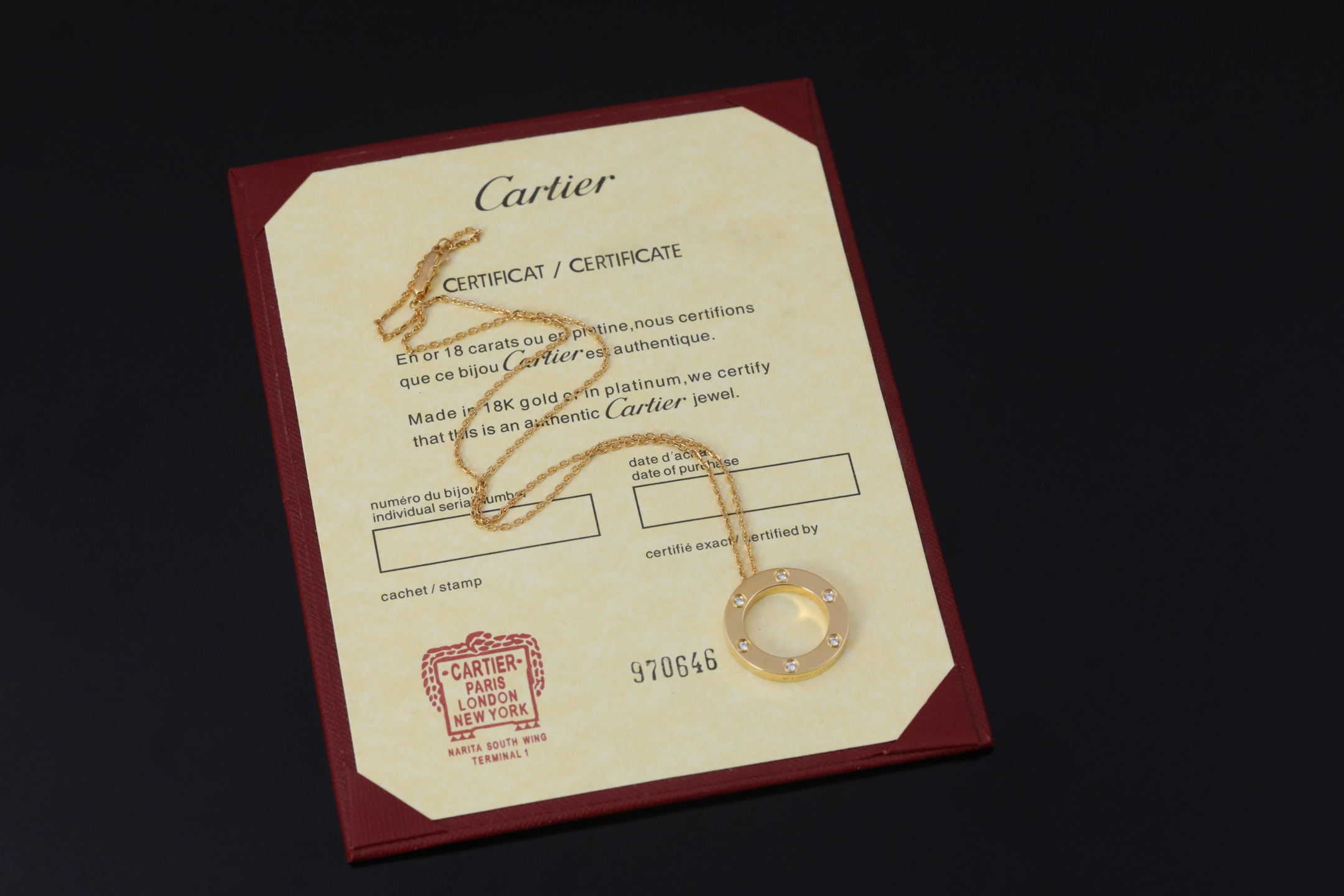 Cartier LOVE圆牌玫瑰金六钻项链限量版