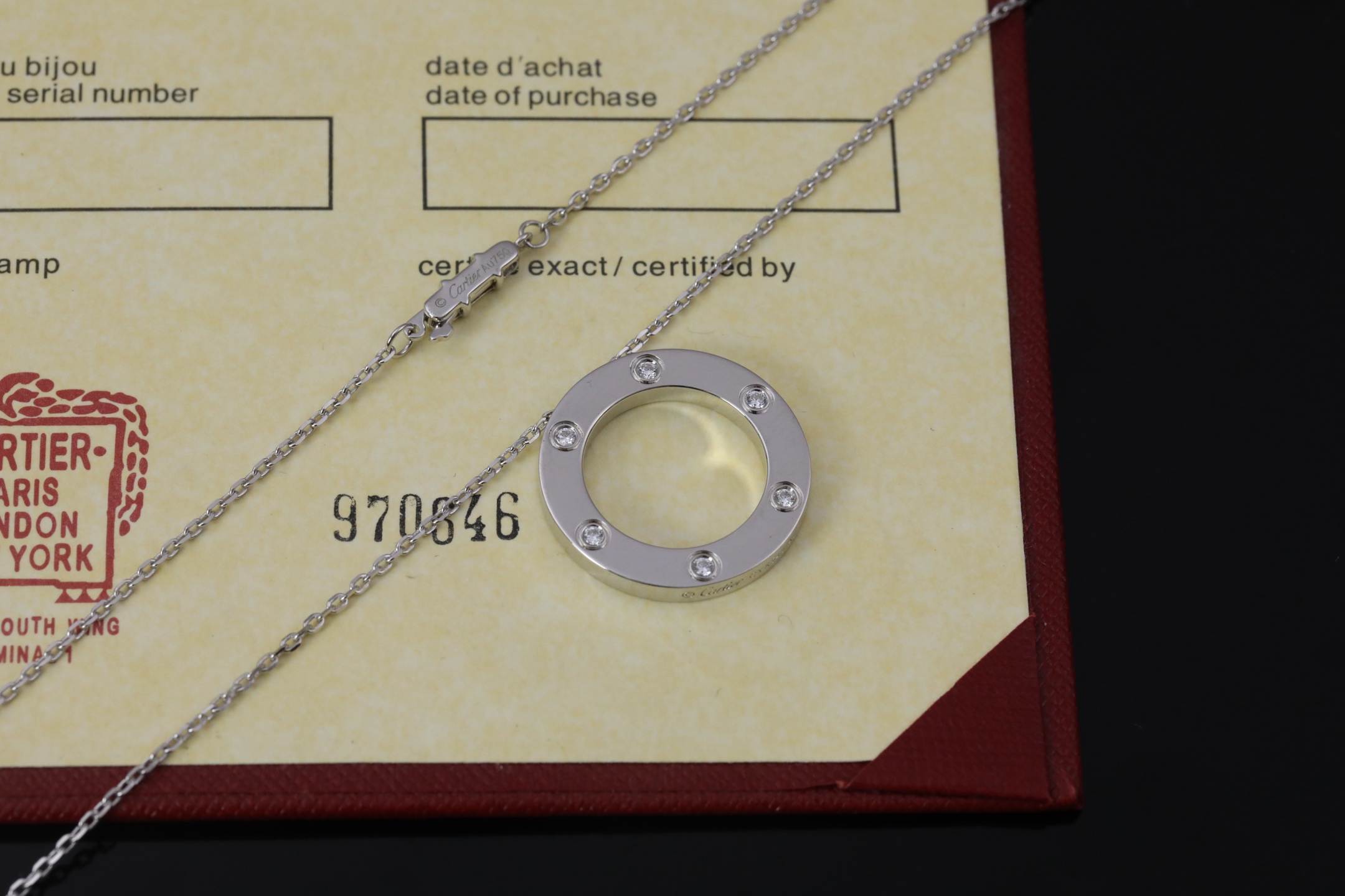 Cartier LOVE圆牌白金色六钻项链限量现货