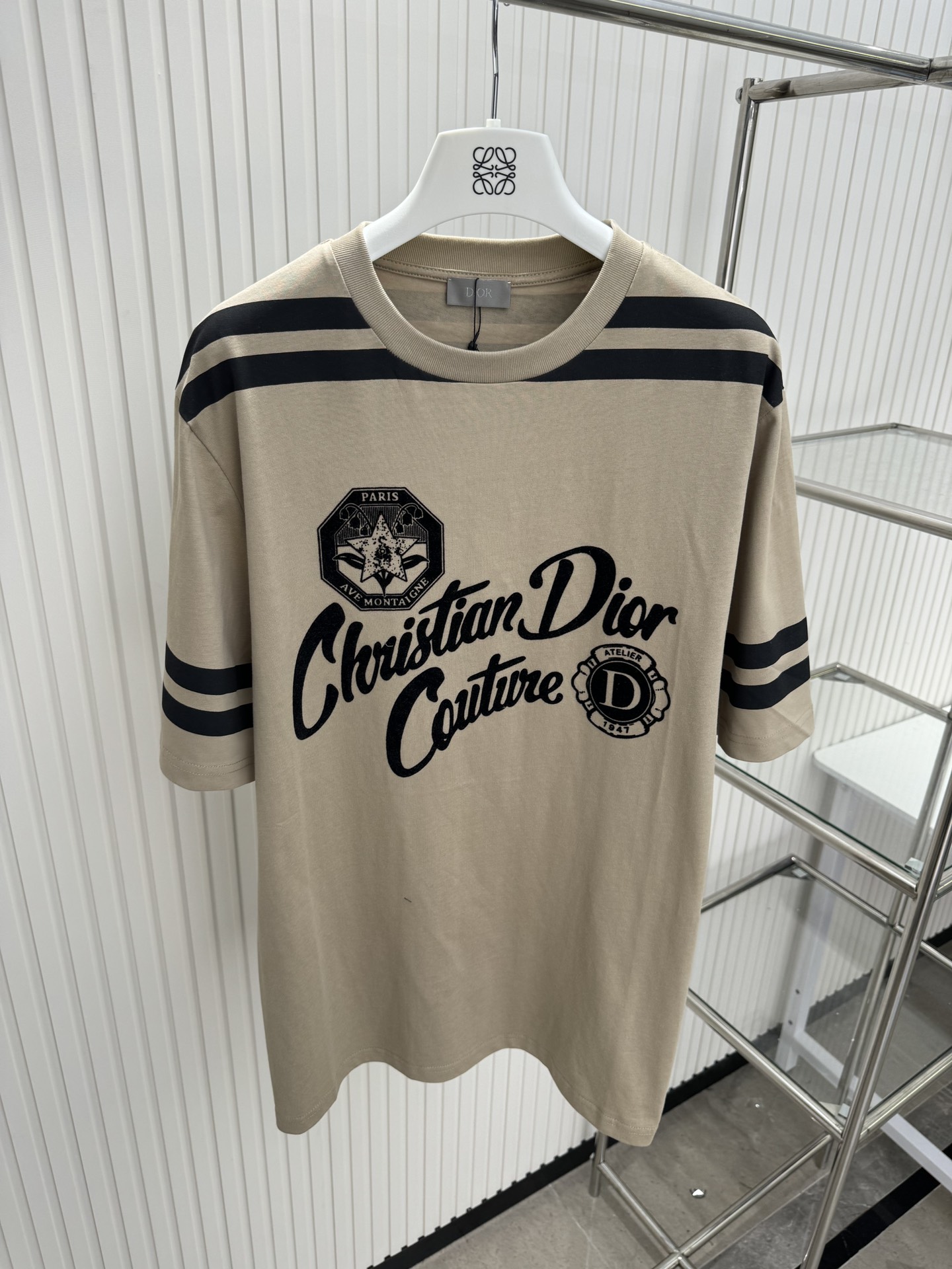Dior Clothing T-Shirt 7 Star Collection
 Khaki Printing Short Sleeve