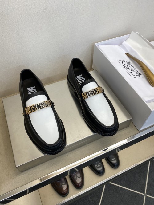 Moschino Leather Derby Shoes with Genuine Leather Sole - Black & White 1 Moschino Leather Derby Shoes with Genuine Leather Sole - Black & White