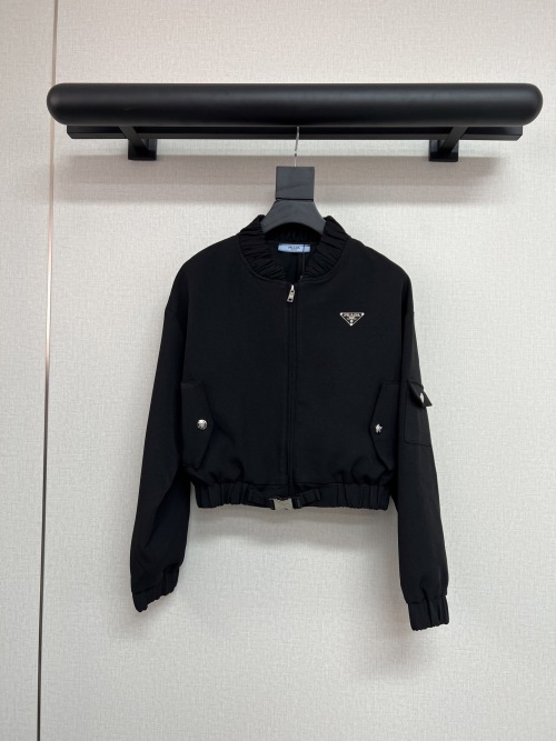 PRADA 2024 Cropped Jacket with Logo, Slim Fit, Stand Collar 1 PRADA 2024 Cropped Jacket with Logo, Slim Fit, Stand Collar