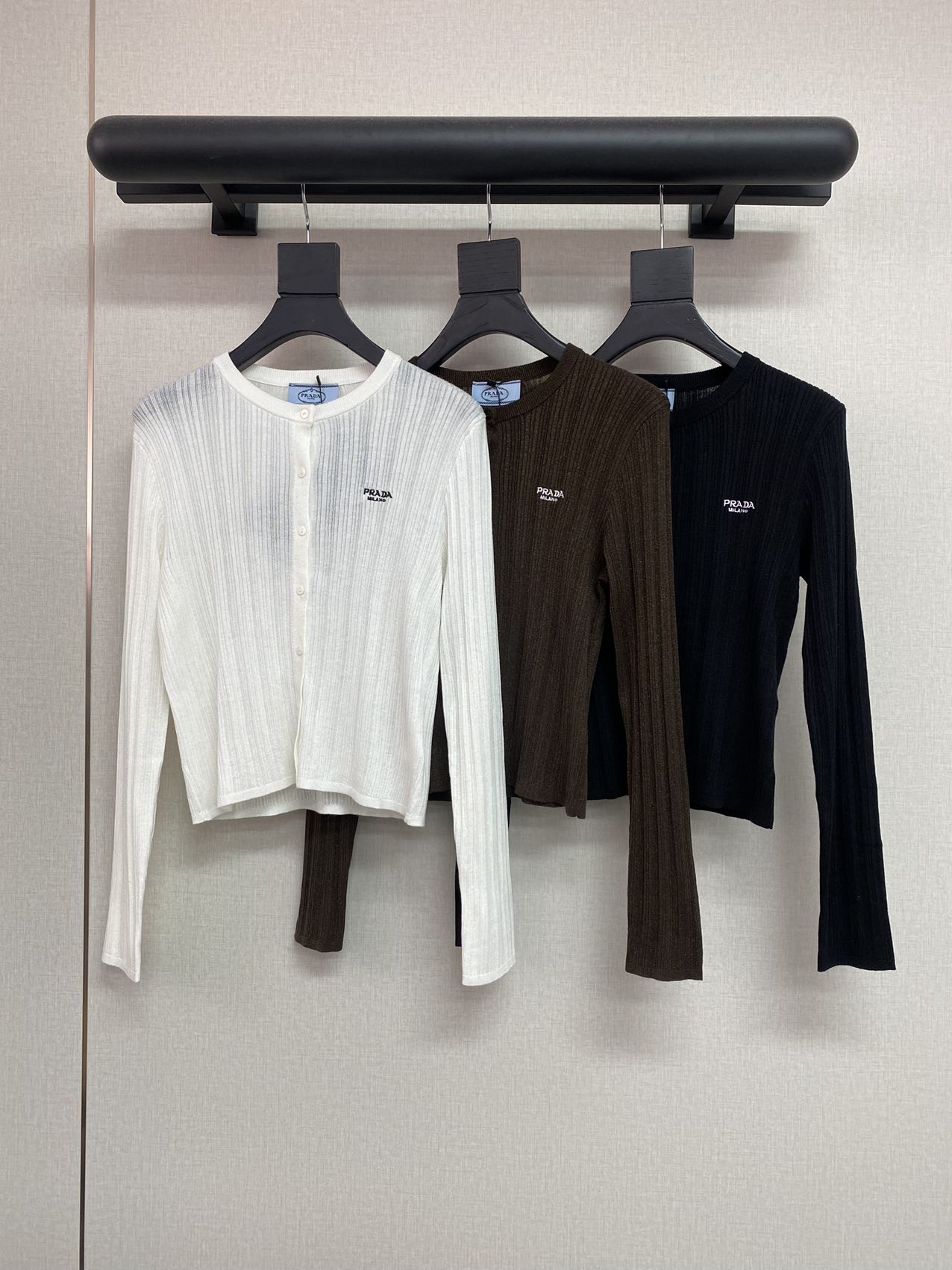 Prada Ribbed Logo Long Sleeve Top