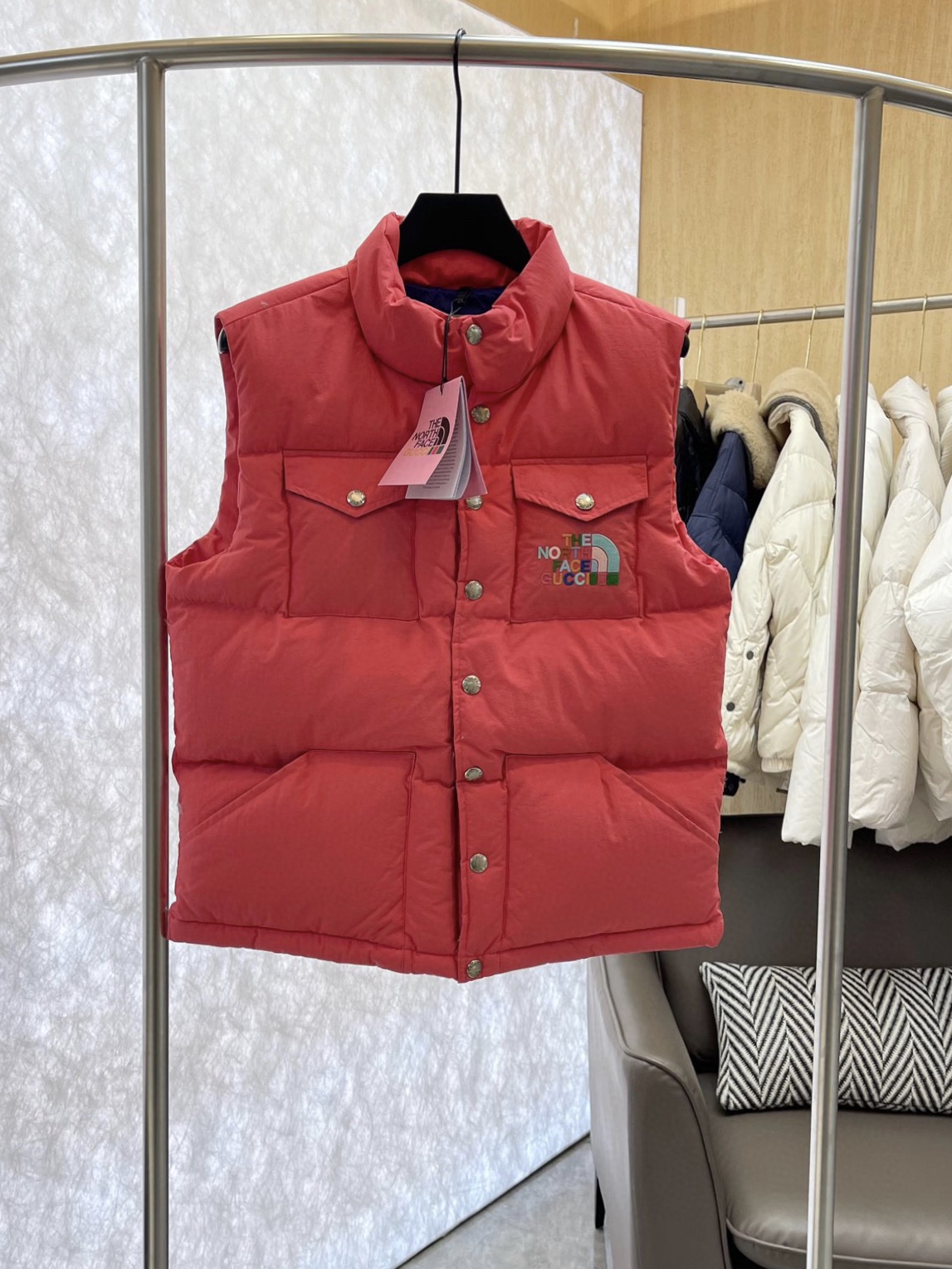 Gucci Clothing Down Jacket Waistcoats Red White Yellow Goose Down