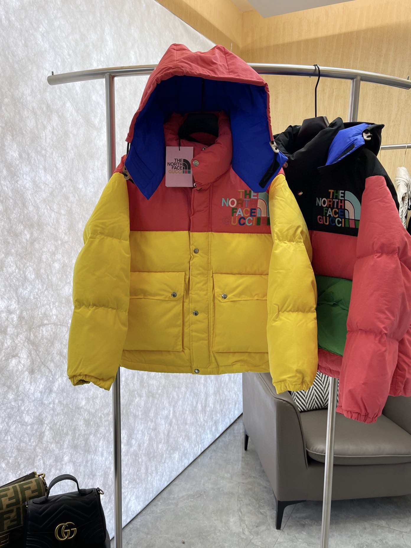 Gucci Clothing Down Jacket Red White Yellow Goose Down
