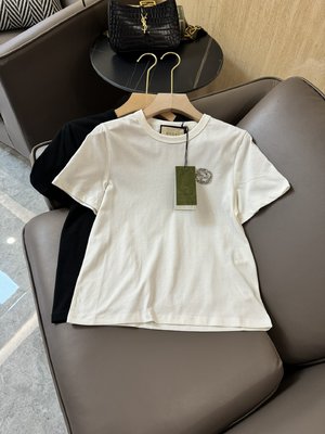 Gucci Clothing T-Shirt 1:1 Replica Wholesale Black White Short Sleeve QG24028
