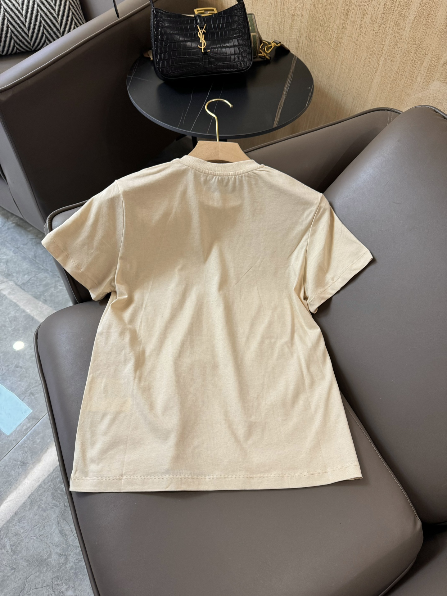 QG24053#新款T恤Miumiu超级爆款手工钉钻短袖T恤杏色SML