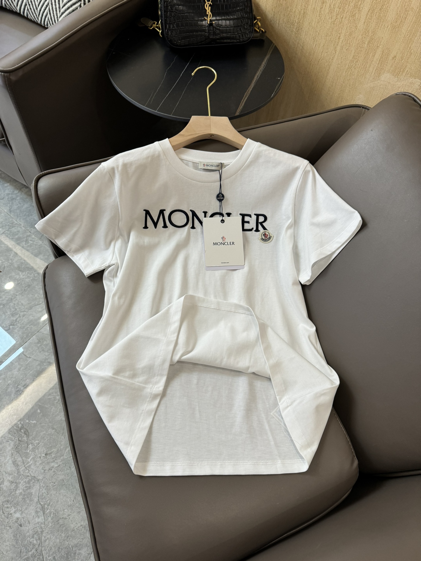 QG24011#爆款T恤Moncler顶级复制1:1定制版刺绣字母短袖T恤黑色蓝色黄色粉色白色杏色绿色S