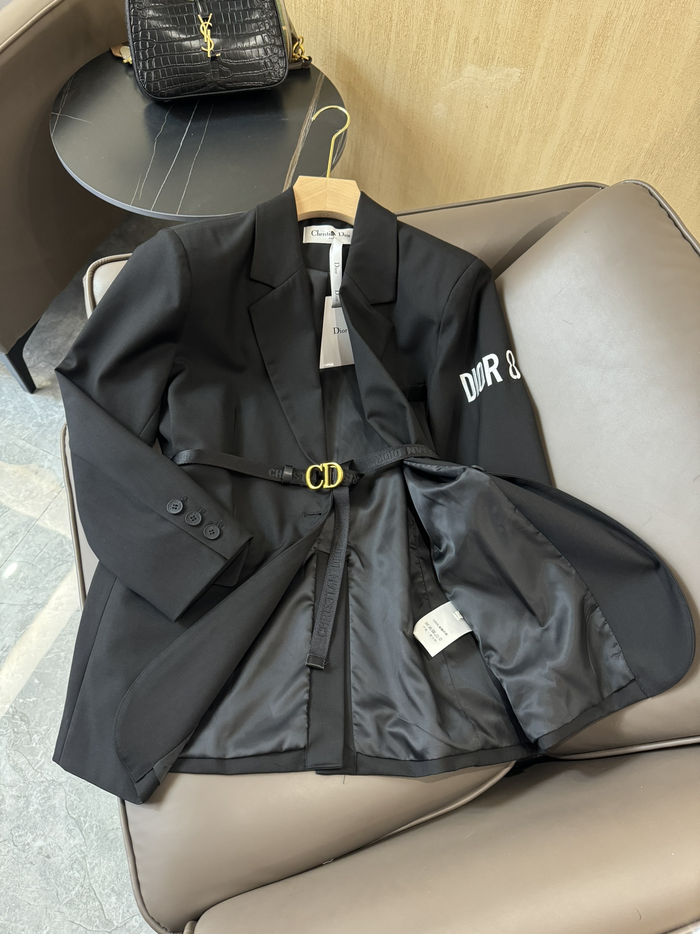 MQ24001#新款西装外套Dior刺绣配腰带CD腰带黑色西装外套SML