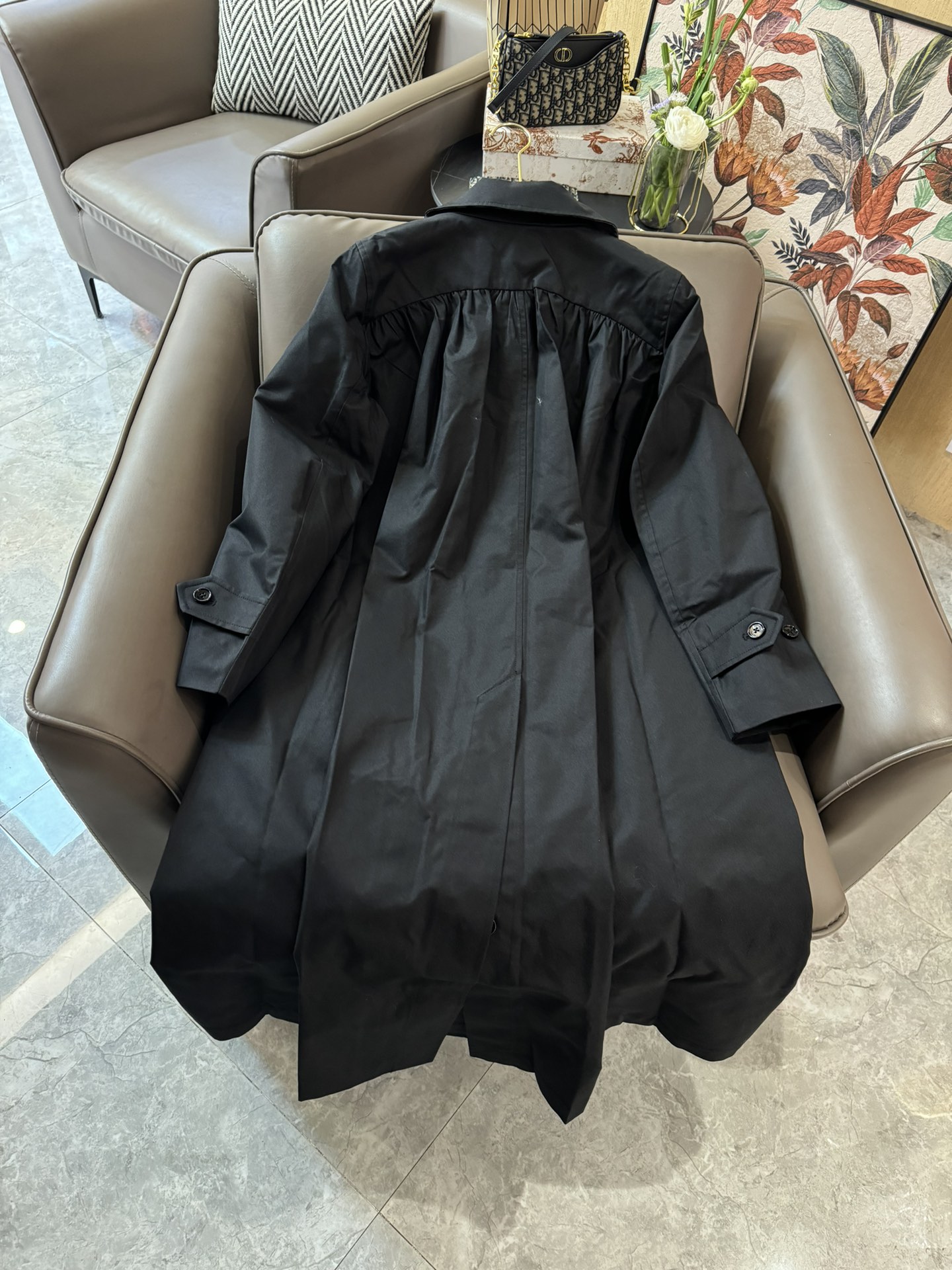 LF24017#新款风衣Burberry巴宝莉背部捏褶法式长款风衣卡其色黑色SMLXL