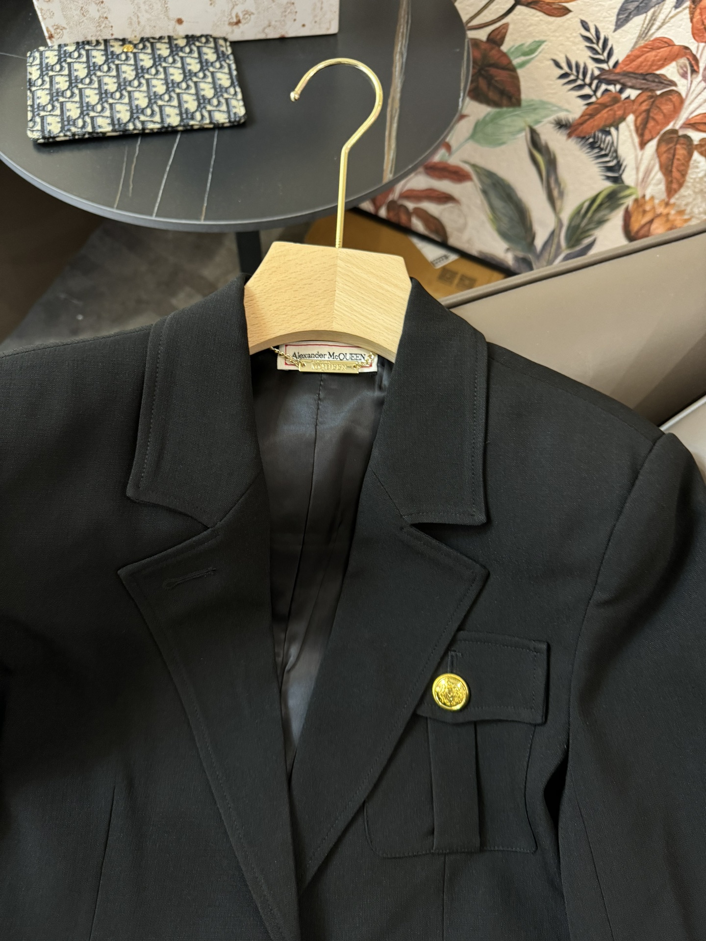 XZ24015#新款外套MQ麦昆金色扣不规则长袖醋酸西装外套米色黑色SMLXL