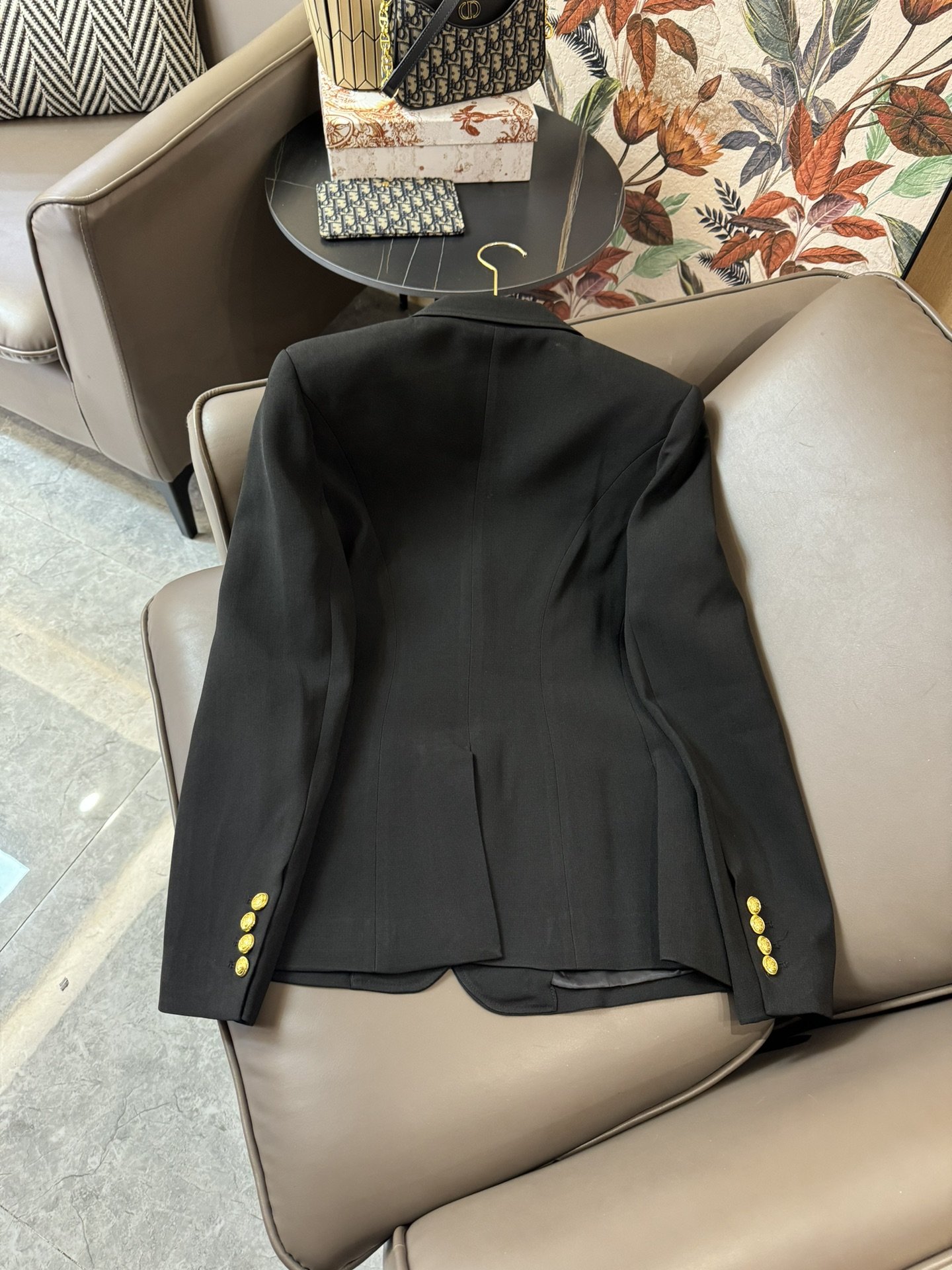 XZ24015#新款外套MQ麦昆金色扣不规则长袖醋酸西装外套米色黑色SMLXL