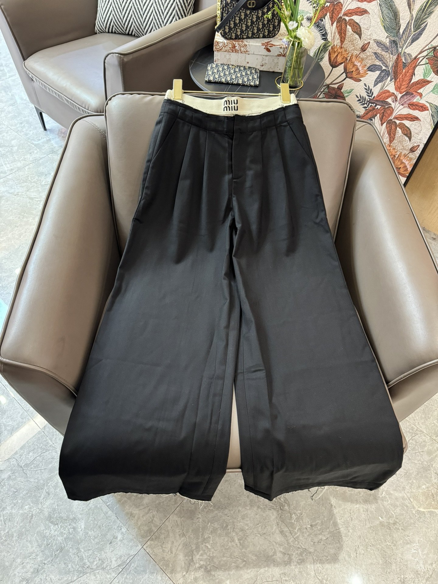 XC24025#新款裤子miumiu西装料阔腿长裤灰色黑色SML