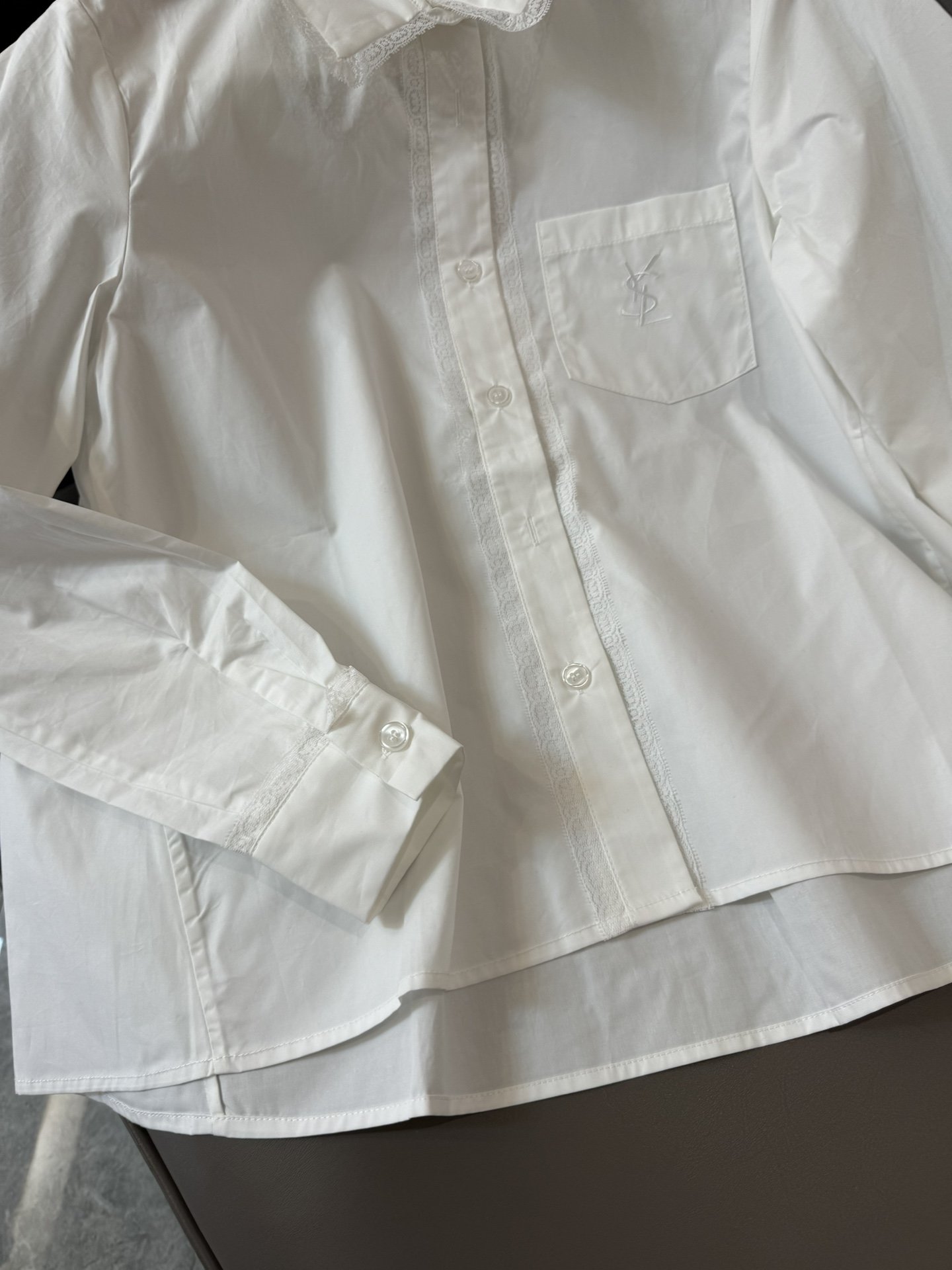 XC24028#新款衬衫YSLlogo刺绣长袖衬衫白色SML
