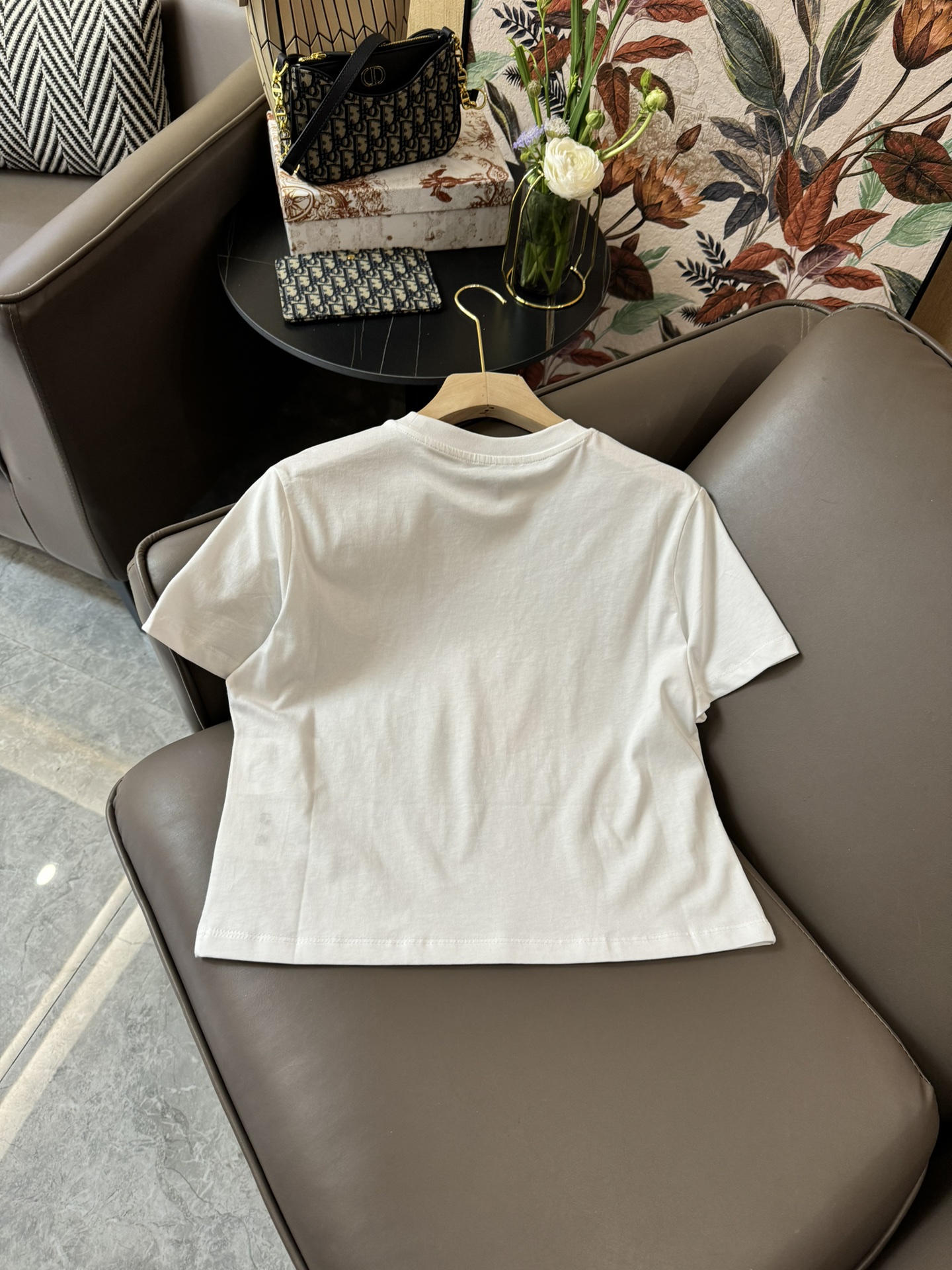 QG24071#新款T恤miumiu金线刺绣logo短袖基础款简洁T恤藏蓝色白色SML