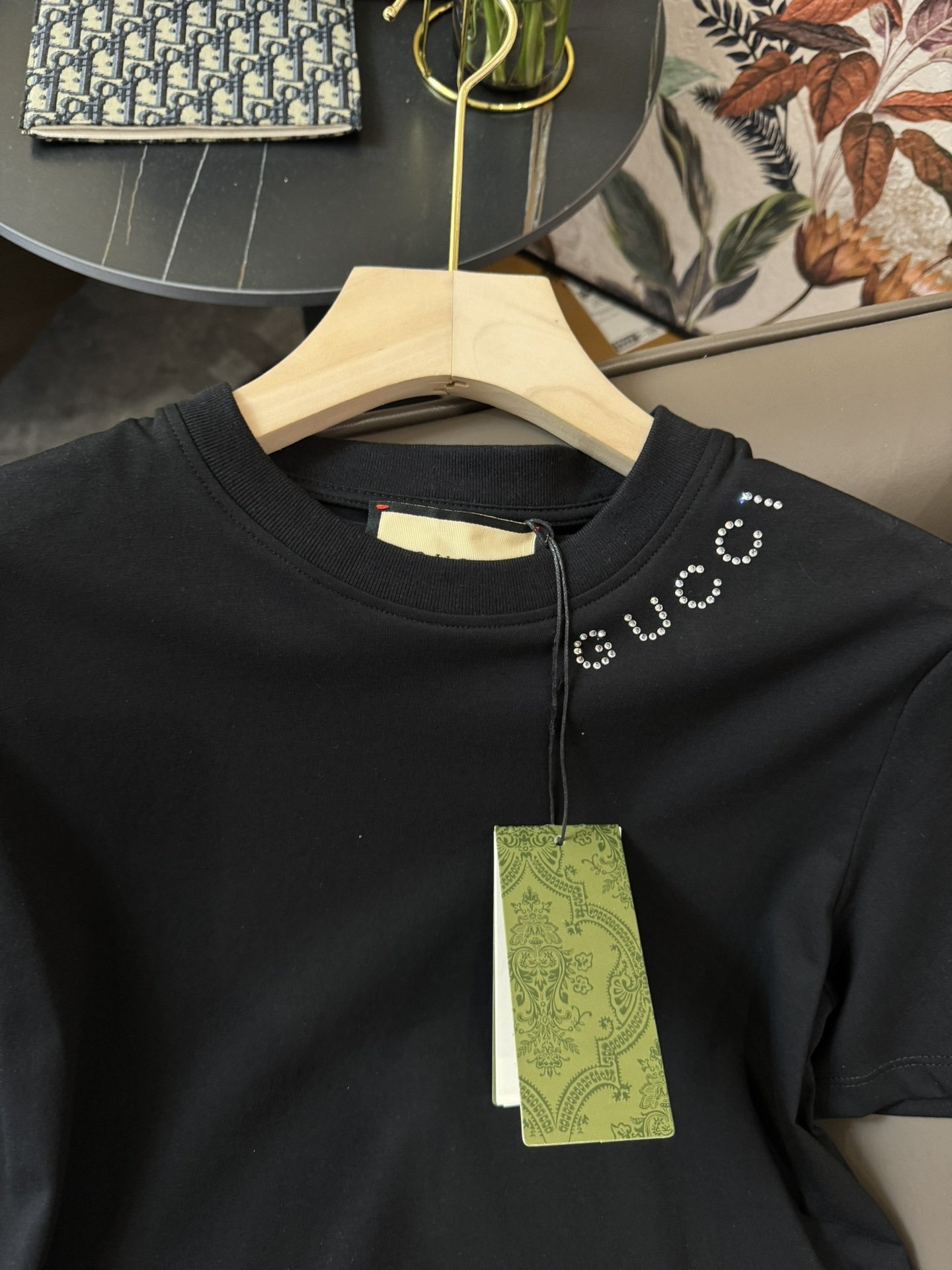 QG24074#新款T恤Gucci字母烫钻基础款短袖T恤黑色SML