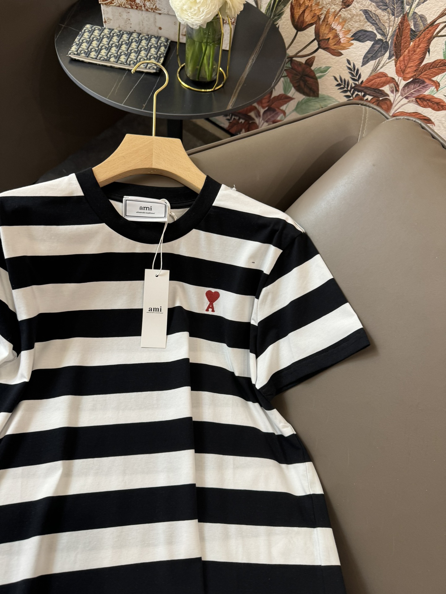 QH24076#新款T恤Ami海魂条纹短袖黑白条纹T恤SML