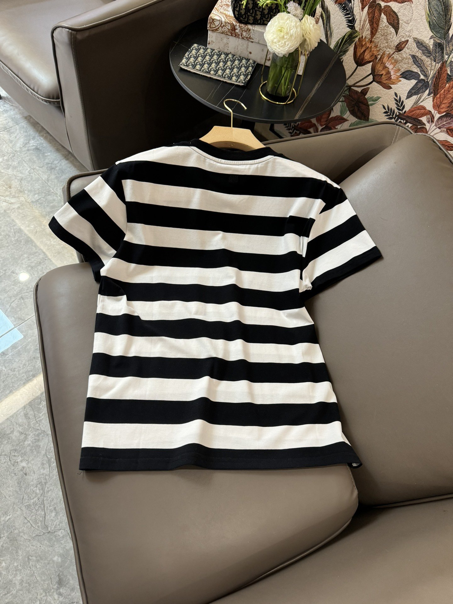 QH24076#新款T恤Ami海魂条纹短袖黑白条纹T恤SML