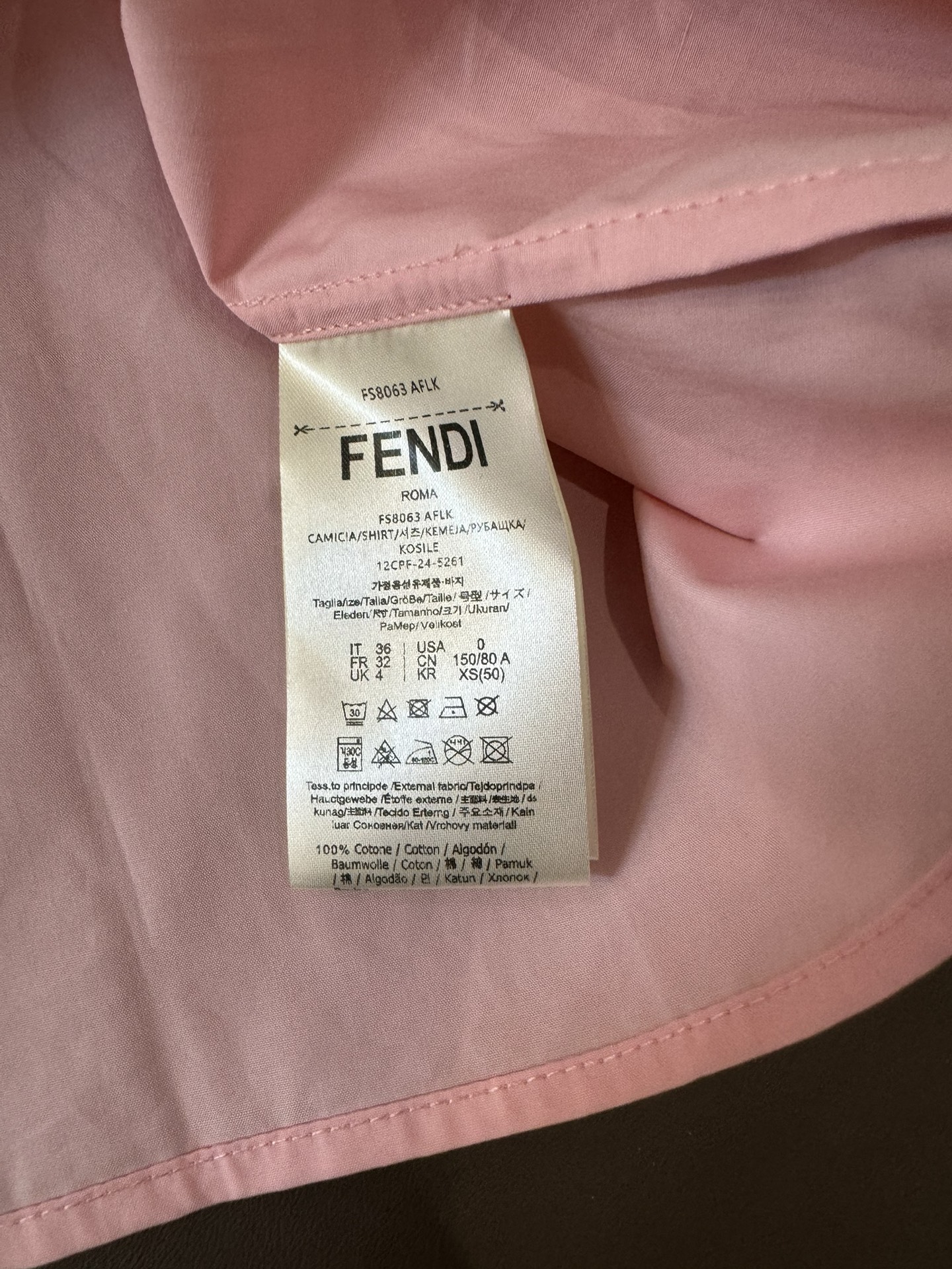 XC24048#新款衬衫Fendi字母印花短袖衬衫白色粉色SML