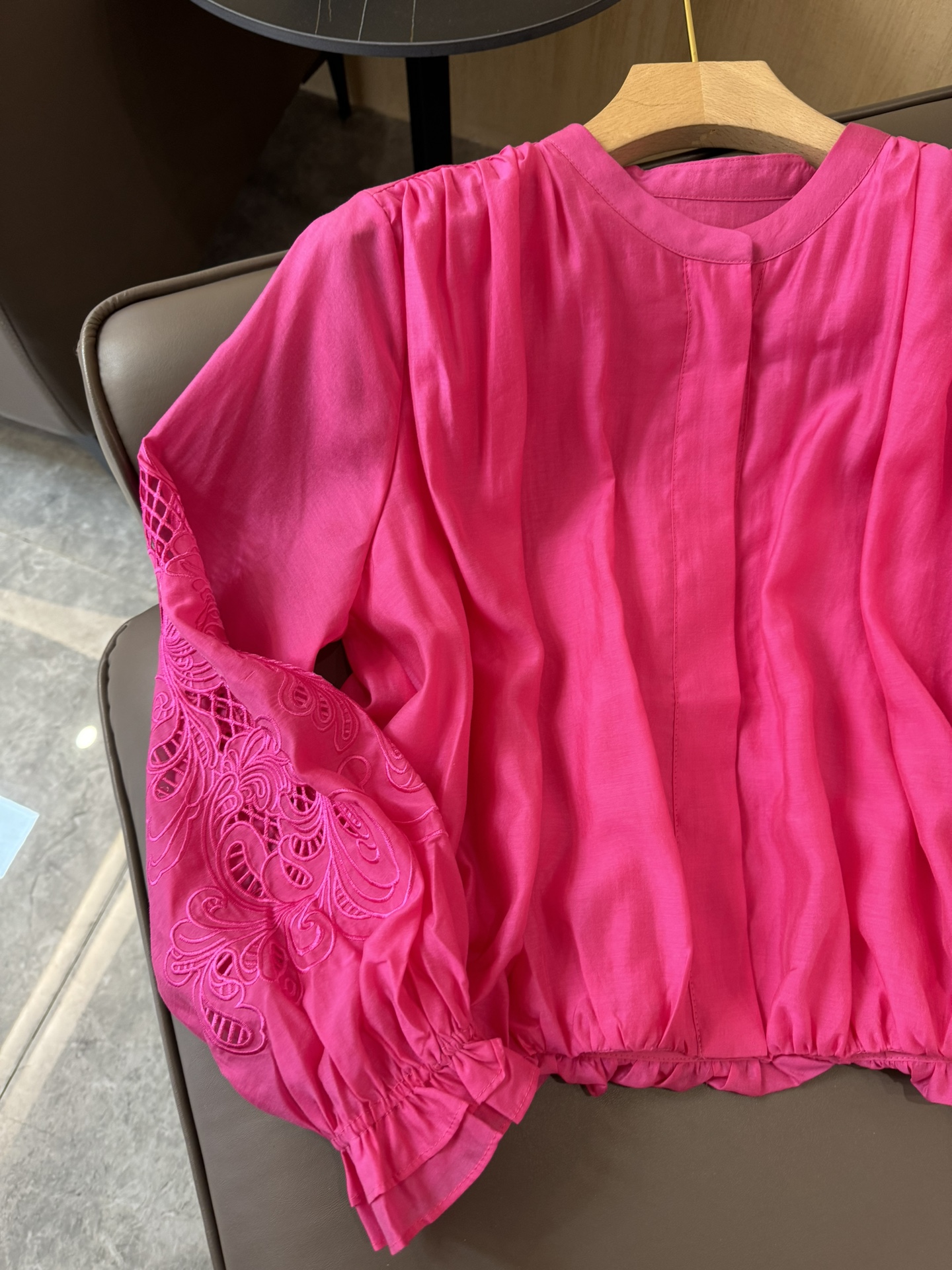 LK001#新款衬衫ERMANNOSCERVINO依玛诺ES镂空绣花天丝棉短款长袖衬衫粉色白色火龙果色S