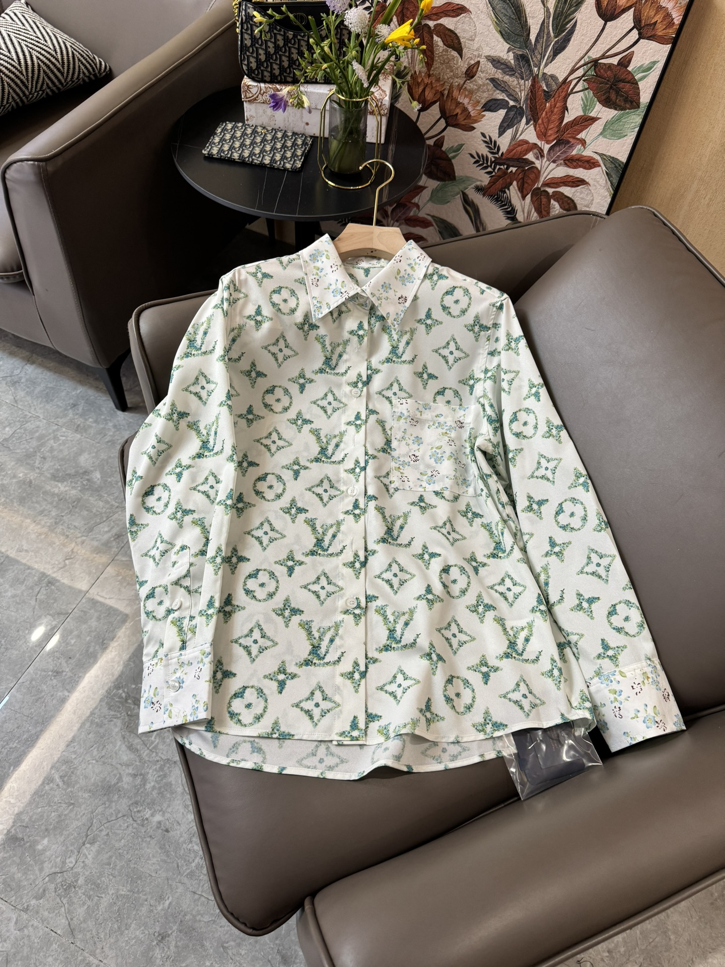 XH010#新款衬衫⚠️PzwdqqLV 印花长袖衬衫 绿色 粉色 SML