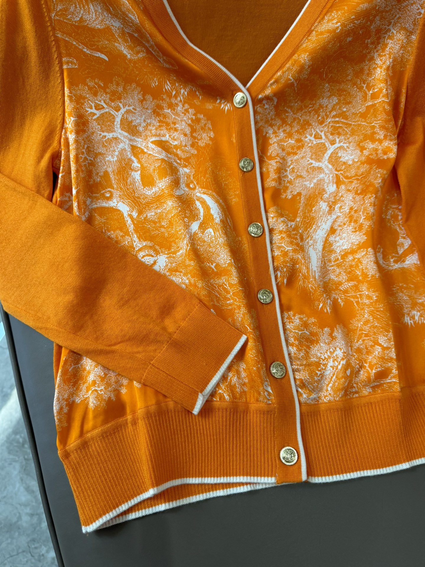 LC001#新款真丝针织衫dior100%真丝定位印花拼绢针织衫开衫长袖橙色MLXLXXL