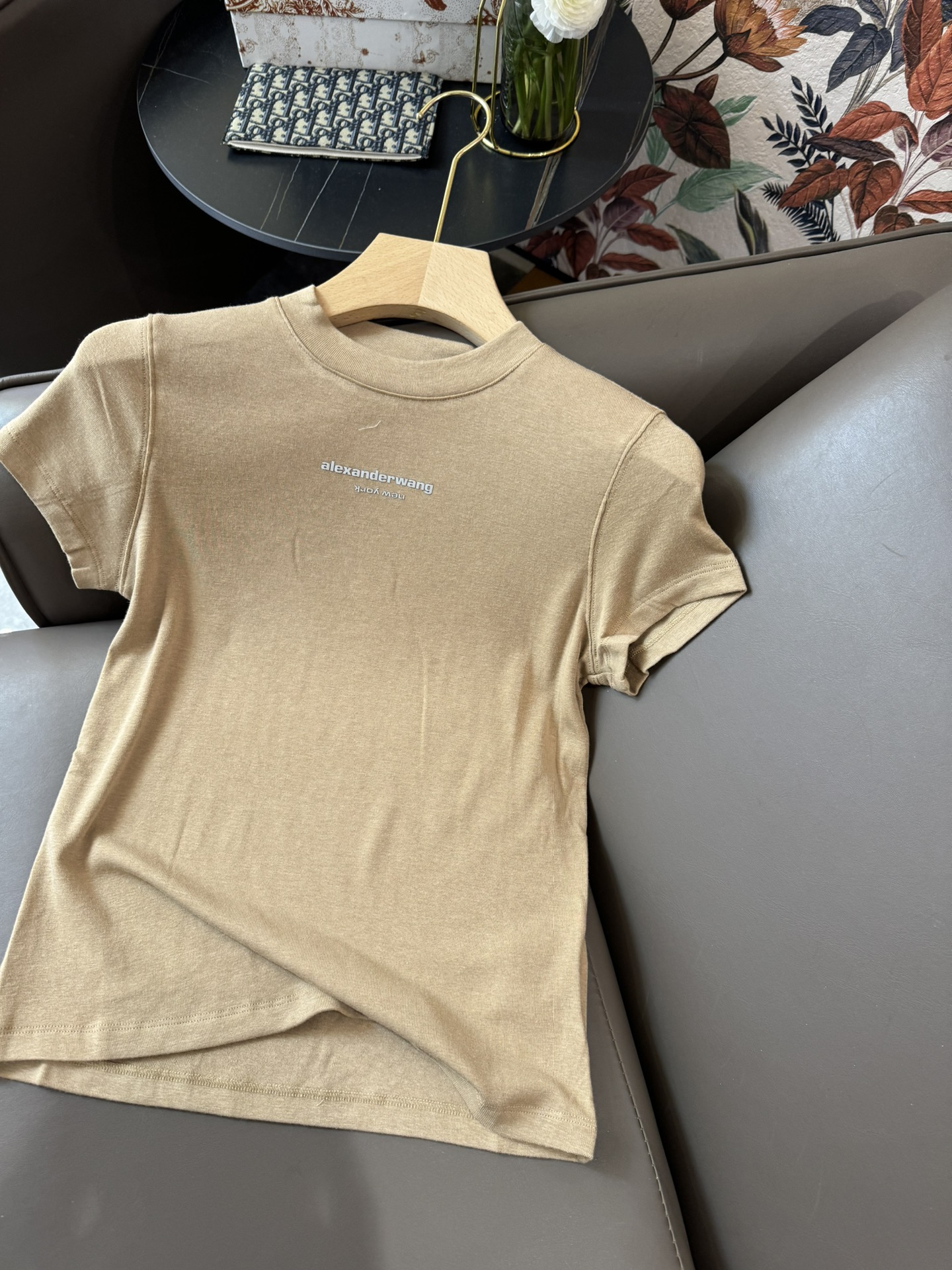 YJ012#新款T恤大王烫字母印花短袖修身显瘦T恤白色黑色杏色SML