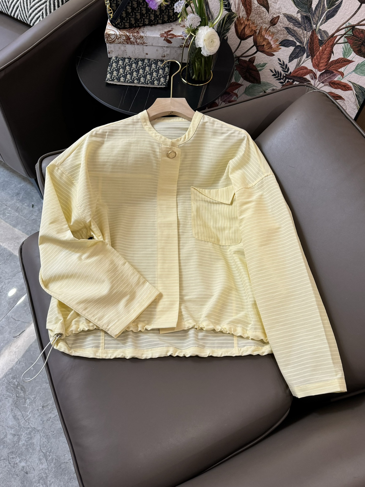 YJ009#新款衬衫原创设计大厂货条纹长袖衬衫淡黄色SML