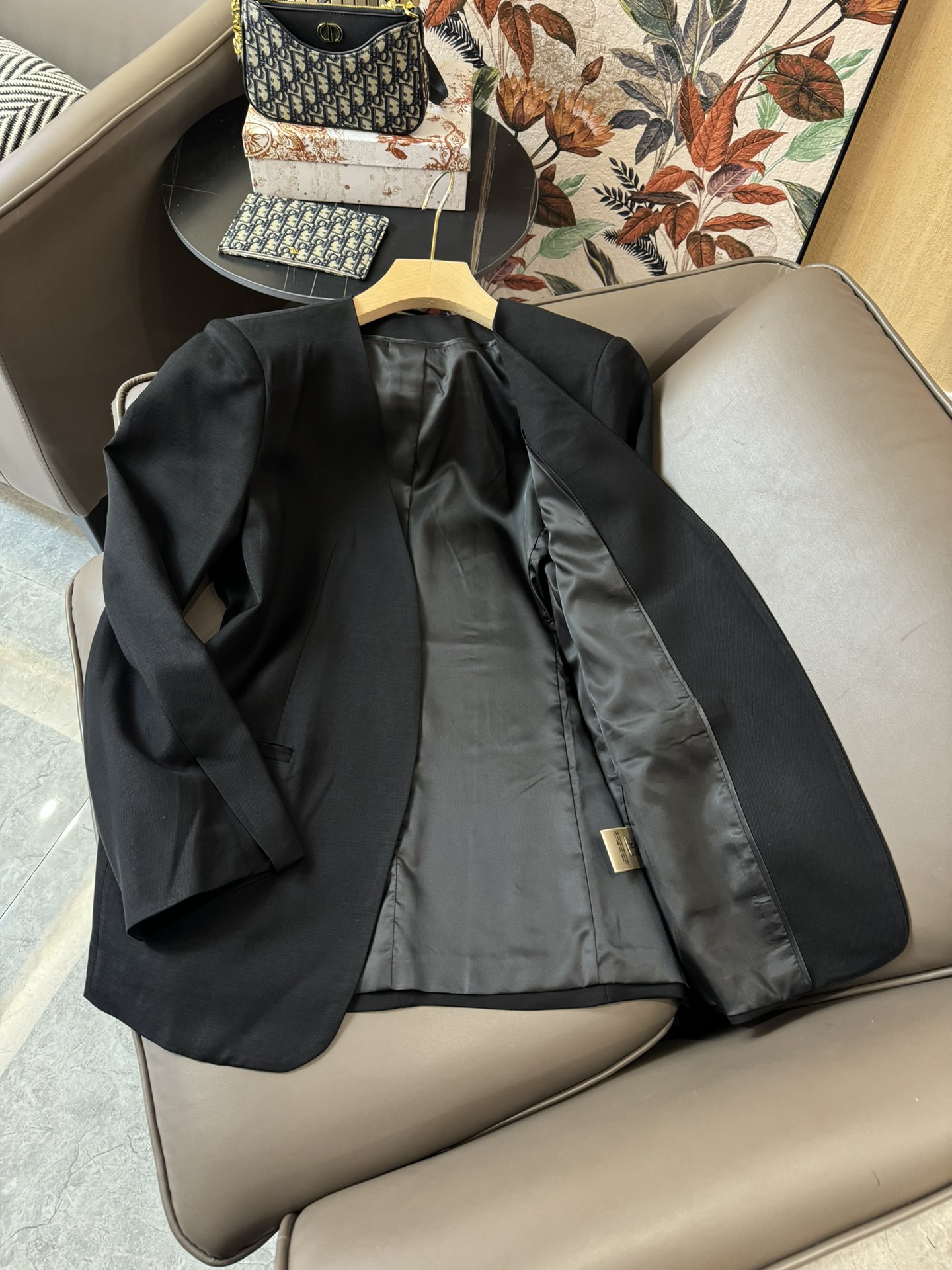JF016#新款西装外套Toteme乱麻机理无领气质款西装外套黑色杏色SMLXL