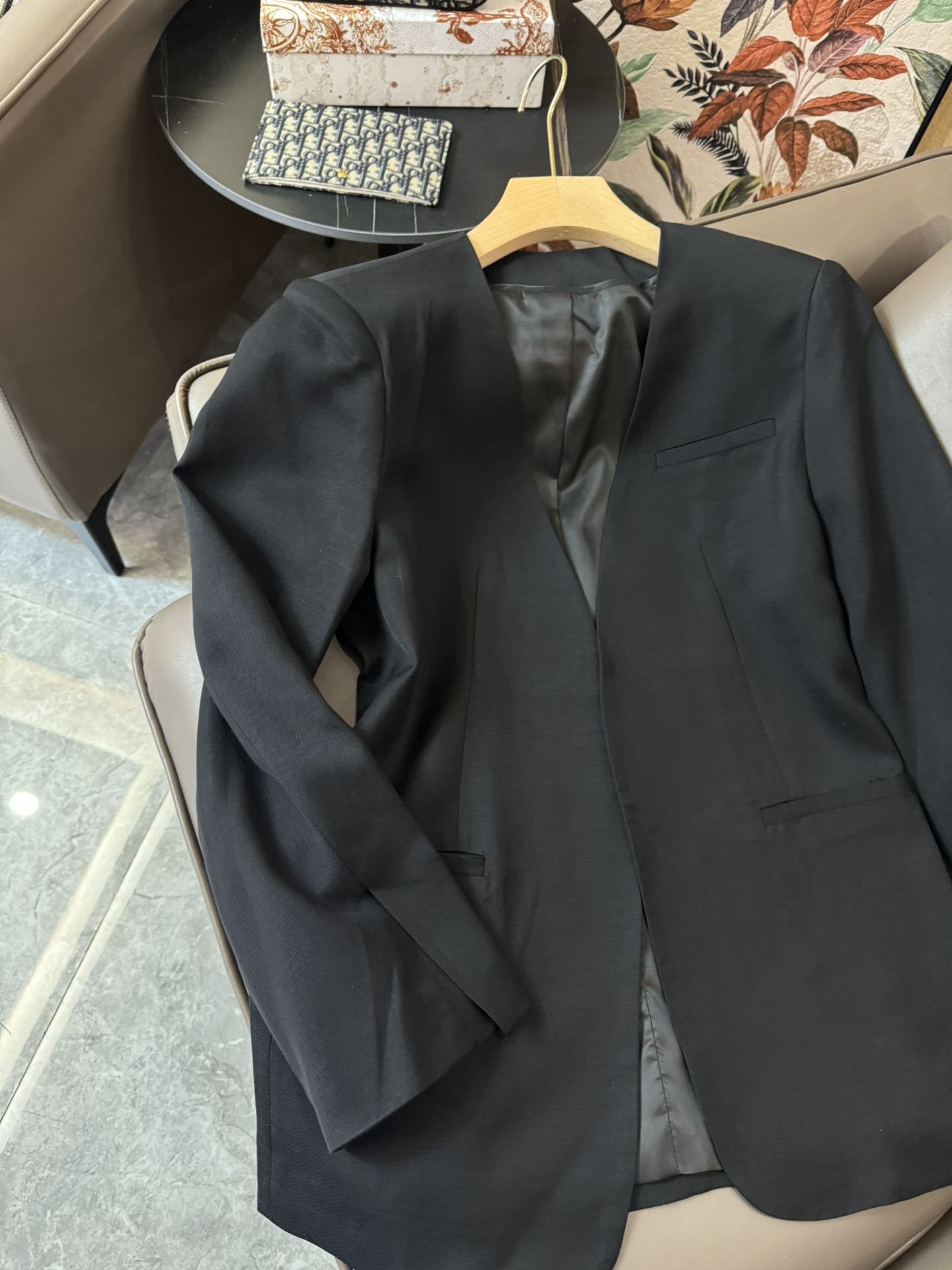 JF016#新款西装外套Toteme乱麻机理无领气质款西装外套黑色杏色SMLXL