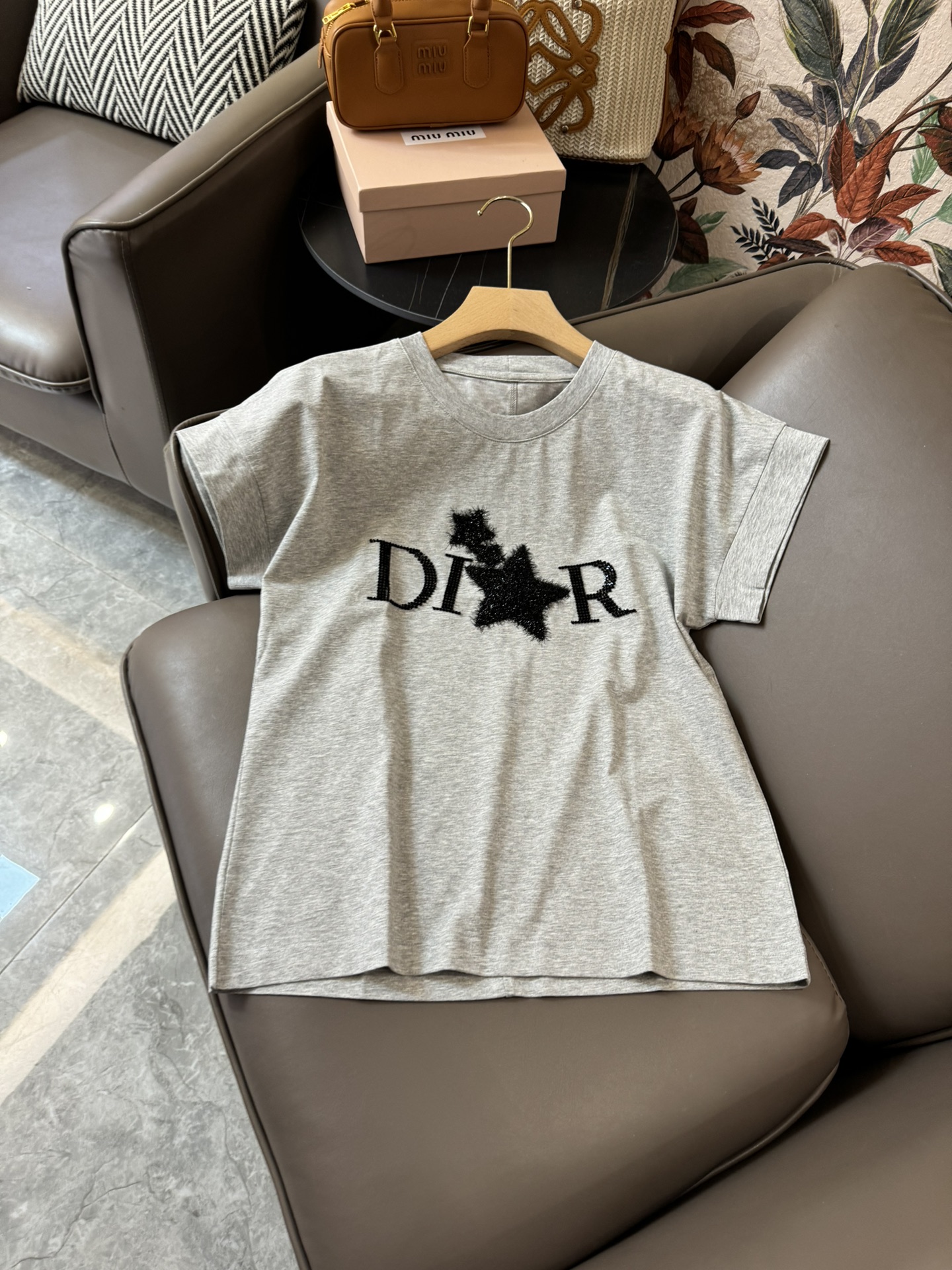 DG007#新款T恤⚠️Pylwwb Di*r 星星款 短袖T恤 灰色 白色 SML