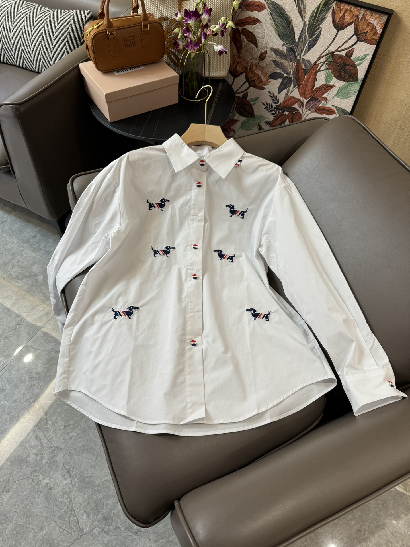 CS019#新款衬衫⚠️Pzedqe????\nTB 小狗绣花长袖白色衬衫 SML